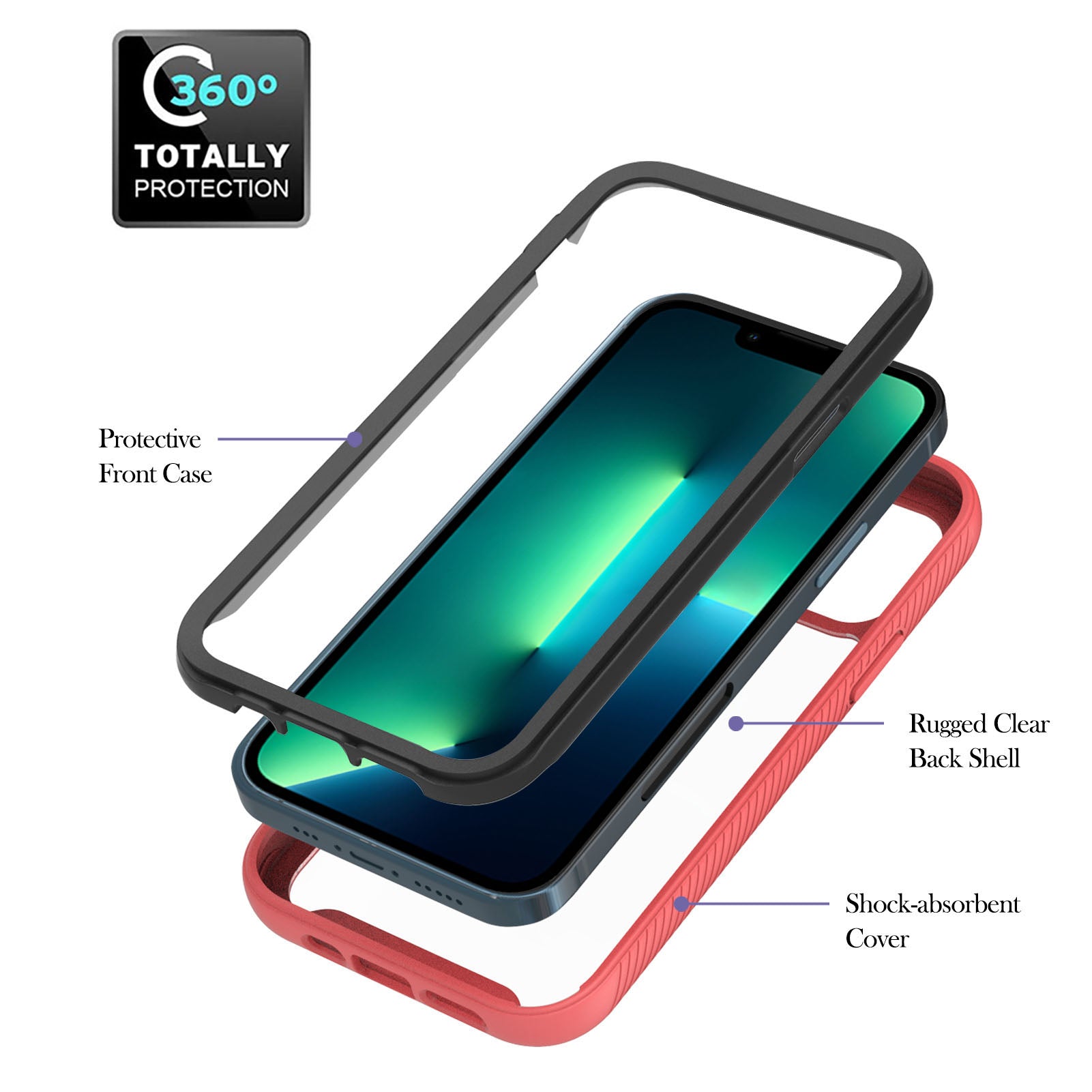 YB PC Series-3 for iPhone 15 Pro Max PC+TPU Clear Phone Case Anti-drop Back Cover - Red