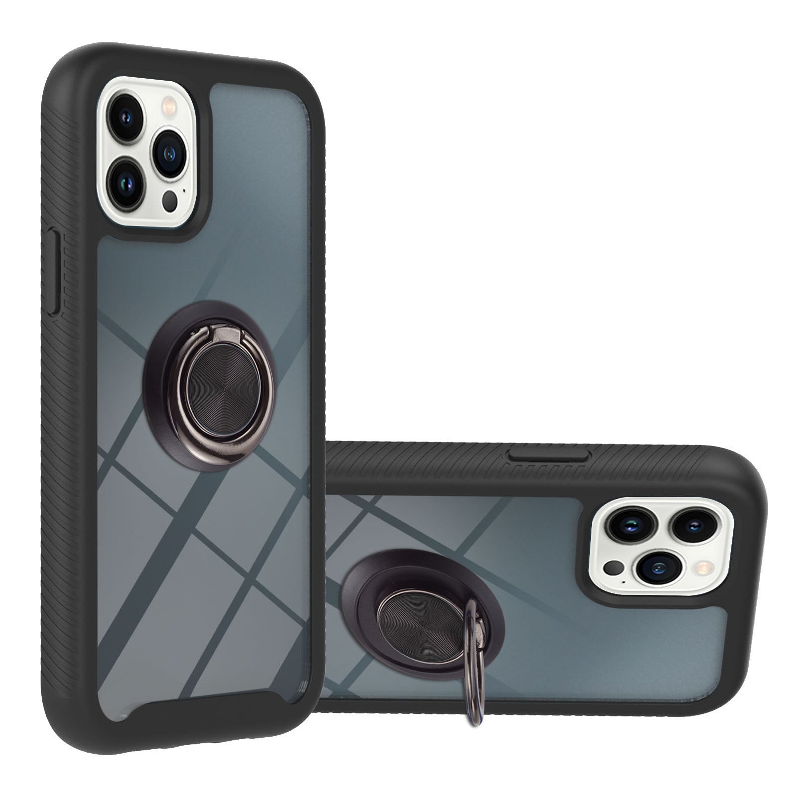 YB PC Series-5 for iPhone 15 Pro Ring Kickstand Phone Case PC+TPU Anti-drop Cover - Black