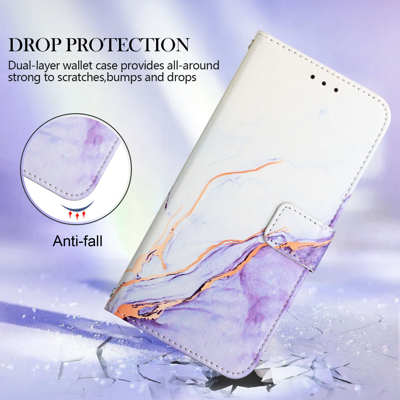 Uniqkart for iPhone 15 Pro Max YB Pattern Printing Leather Series-5 Phone Case Leather Stand Wallet Cover - White+Purple LS006