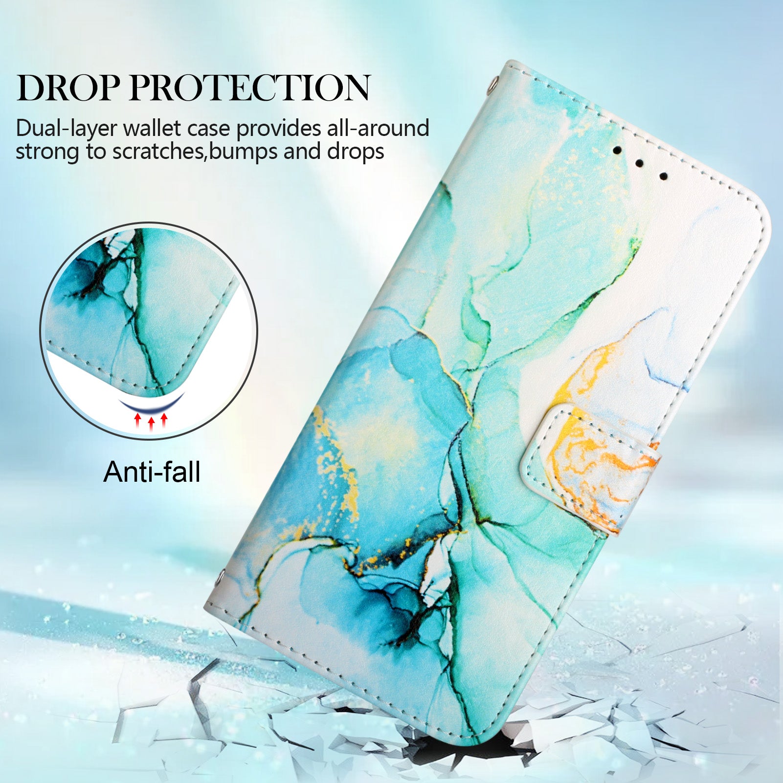 Uniqkart for iPhone 15 Pro YB Pattern Printing Leather Series-5 Mobile Phone Case Leather Stand Wallet Cover - Green LS003