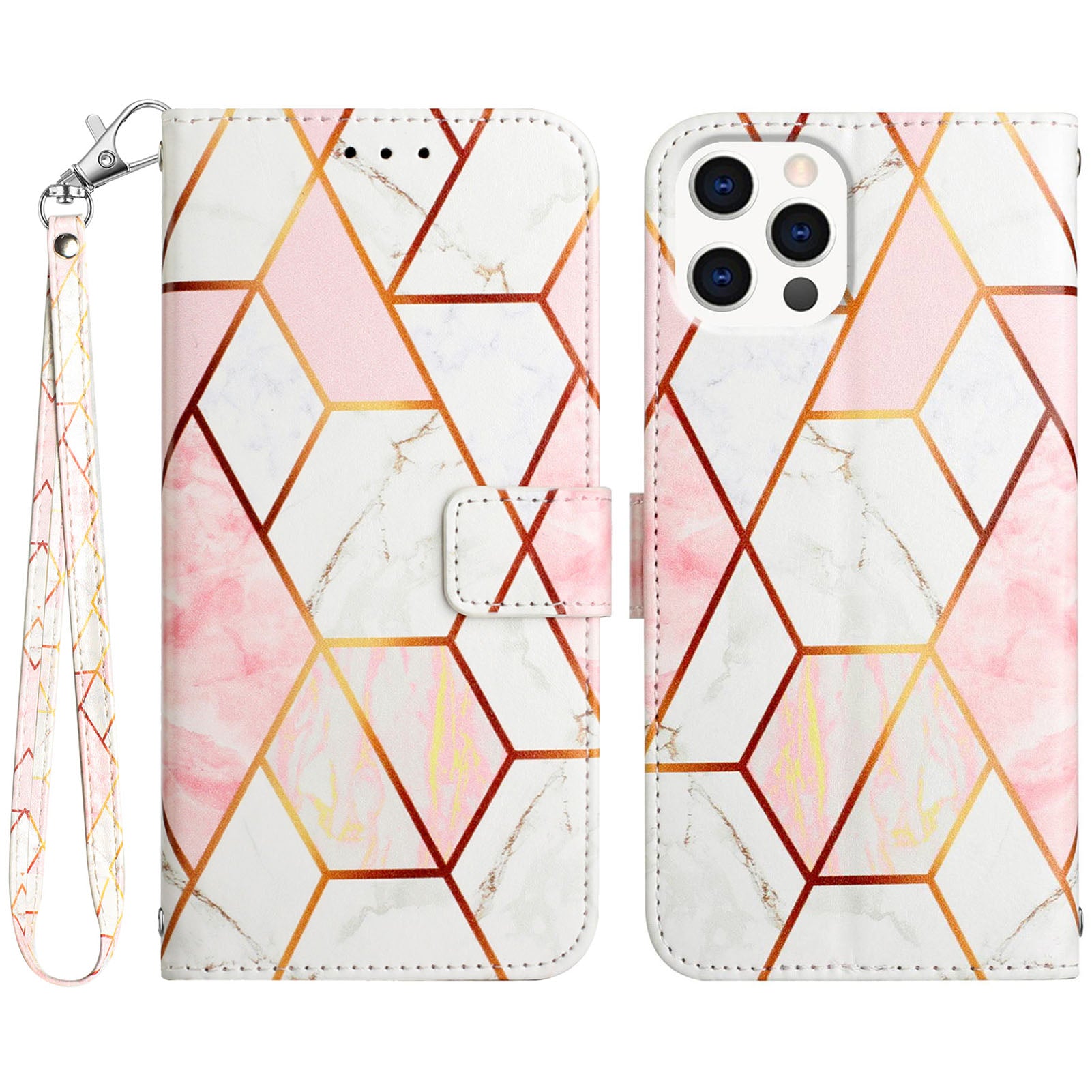 Uniqkart for iPhone 15 Pro YB Pattern Printing Leather Series-5 Mobile Phone Case Leather Stand Wallet Cover - Pink+White LS002