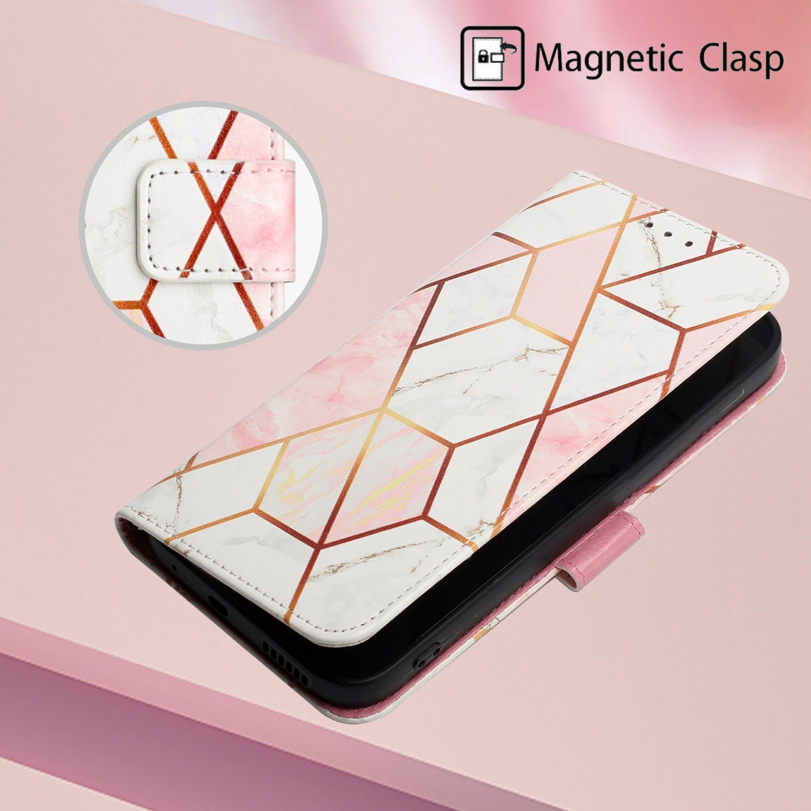 Uniqkart for iPhone 15 Pro YB Pattern Printing Leather Series-5 Mobile Phone Case Leather Stand Wallet Cover - Pink+White LS002