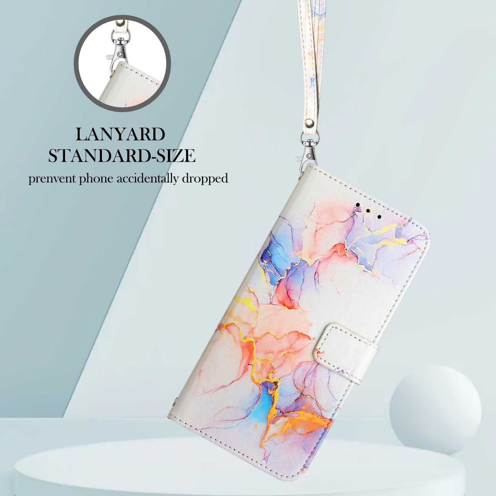 Uniqkart for iPhone 15 Plus YB Pattern Printing Leather Series-5 Anti-fall Phone Case Leather Stand Wallet Cover - Milky Way Marble White LS004