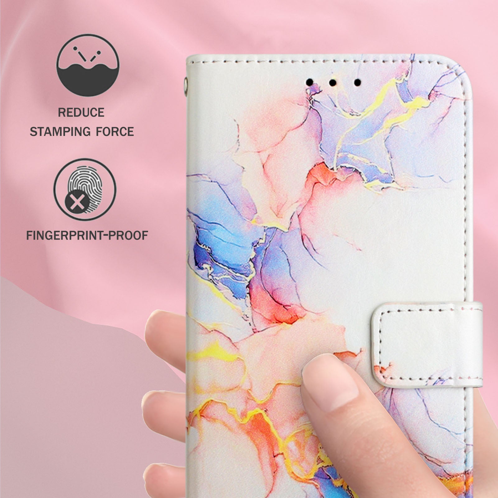 Uniqkart for iPhone 15 Plus YB Pattern Printing Leather Series-5 Anti-fall Phone Case Leather Stand Wallet Cover - Milky Way Marble White LS004