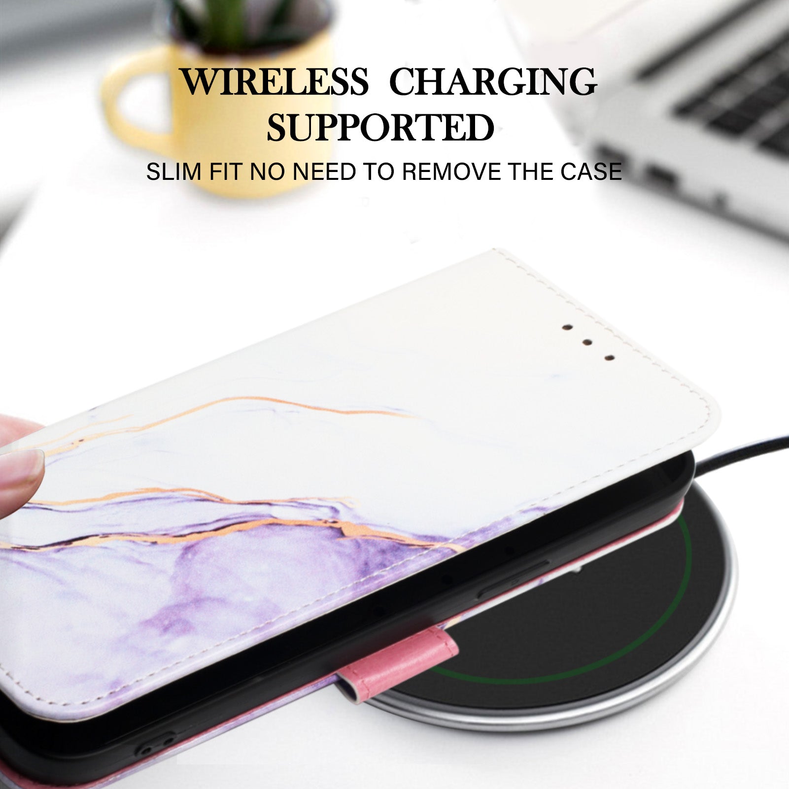 Uniqkart for iPhone 15 Plus YB Pattern Printing Leather Series-5 Anti-fall Phone Case Leather Stand Wallet Cover - White+Purple LS006