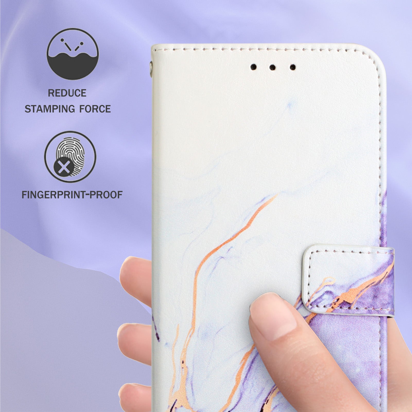 Uniqkart for iPhone 15 Plus YB Pattern Printing Leather Series-5 Anti-fall Phone Case Leather Stand Wallet Cover - White+Purple LS006