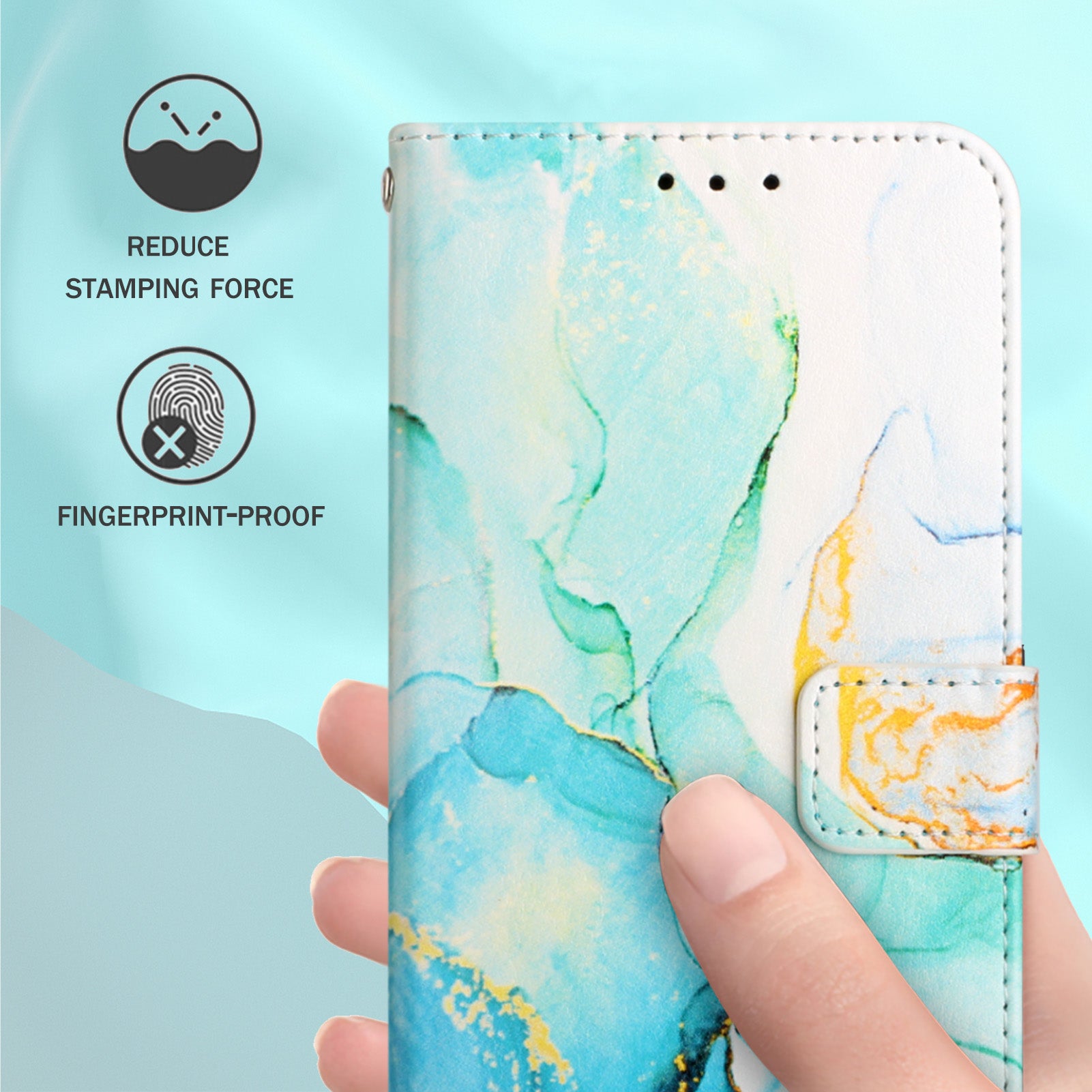 Uniqkart for iPhone 15 Plus YB Pattern Printing Leather Series-5 Anti-fall Phone Case Leather Stand Wallet Cover - Green LS003