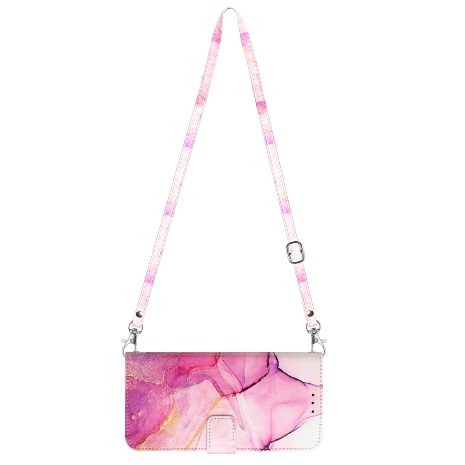 Uniqkart for iPhone 15 Plus YB Pattern Printing Leather Series-6 Marble Pattern Stand Wallet Case Phone Anti-drop Cover - Pink  /  Purple  /  Gold LS001
