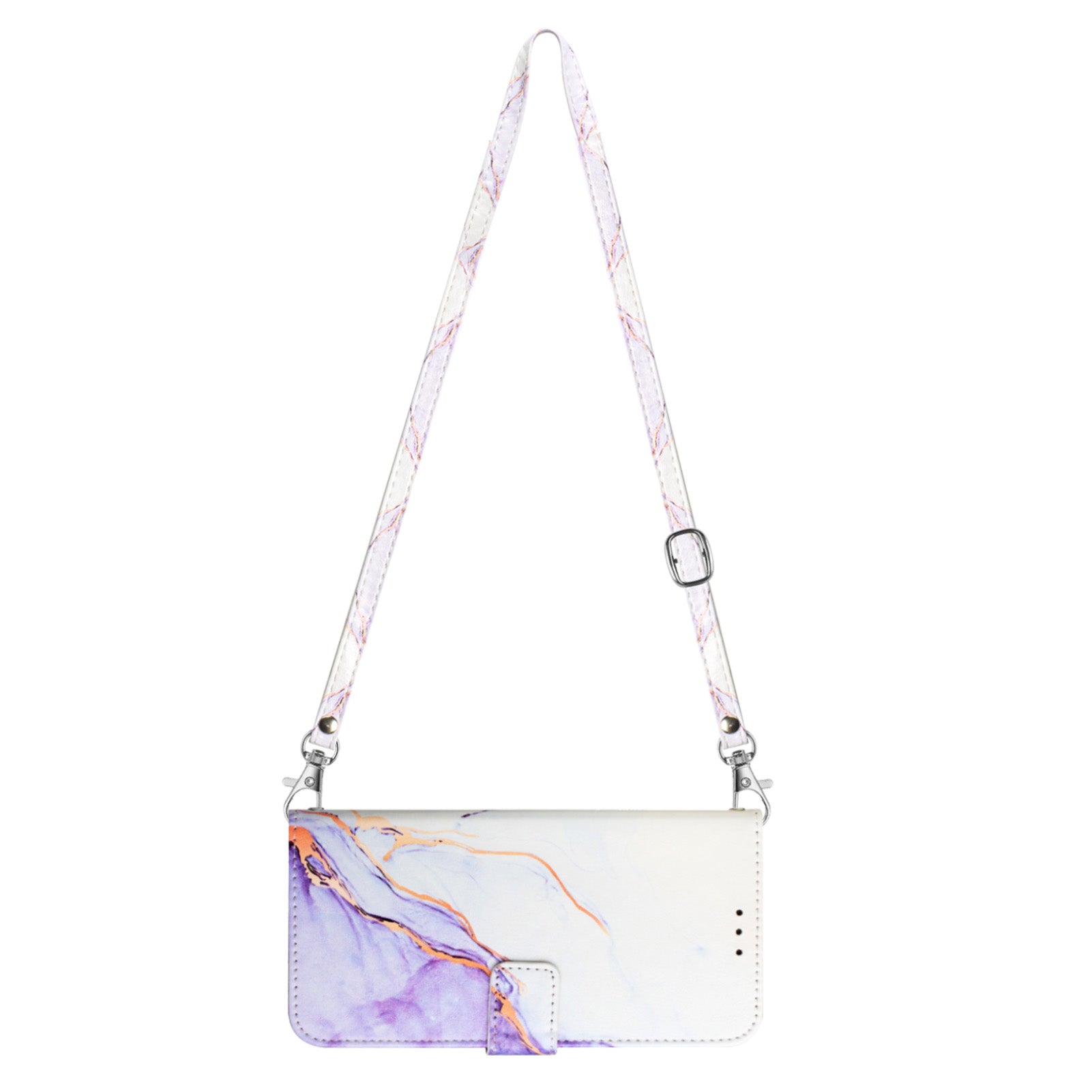Uniqkart for iPhone 15 Pro YB Pattern Printing Leather Series-6 Marble Pattern Phone Cover Stand Wallet Anti-collision Case - White  /  Purple LS006