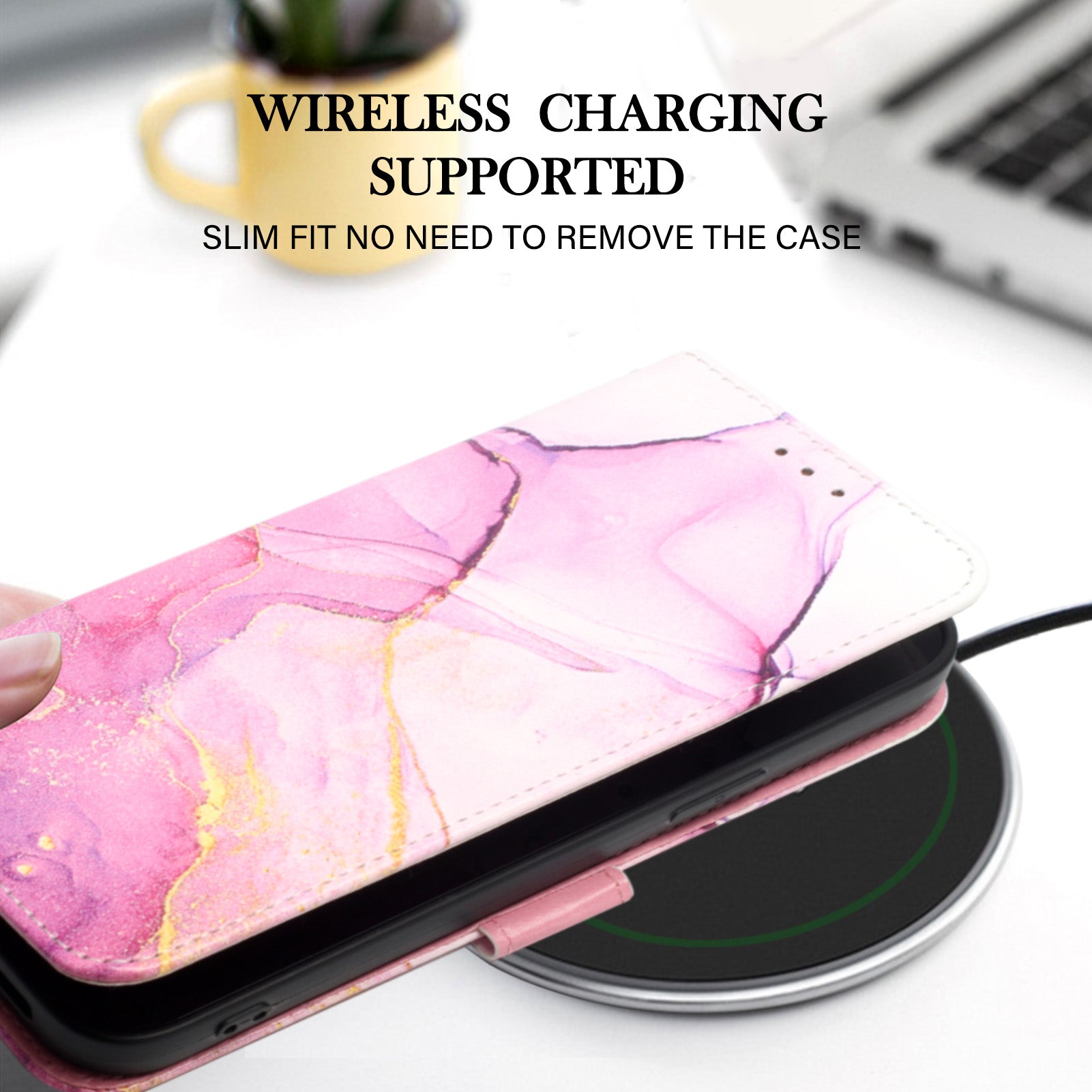 Uniqkart for iPhone 15 Pro YB Pattern Printing Leather Series-6 Marble Pattern Phone Cover Stand Wallet Anti-collision Case - Pink  /  Purple  /  Gold LS001