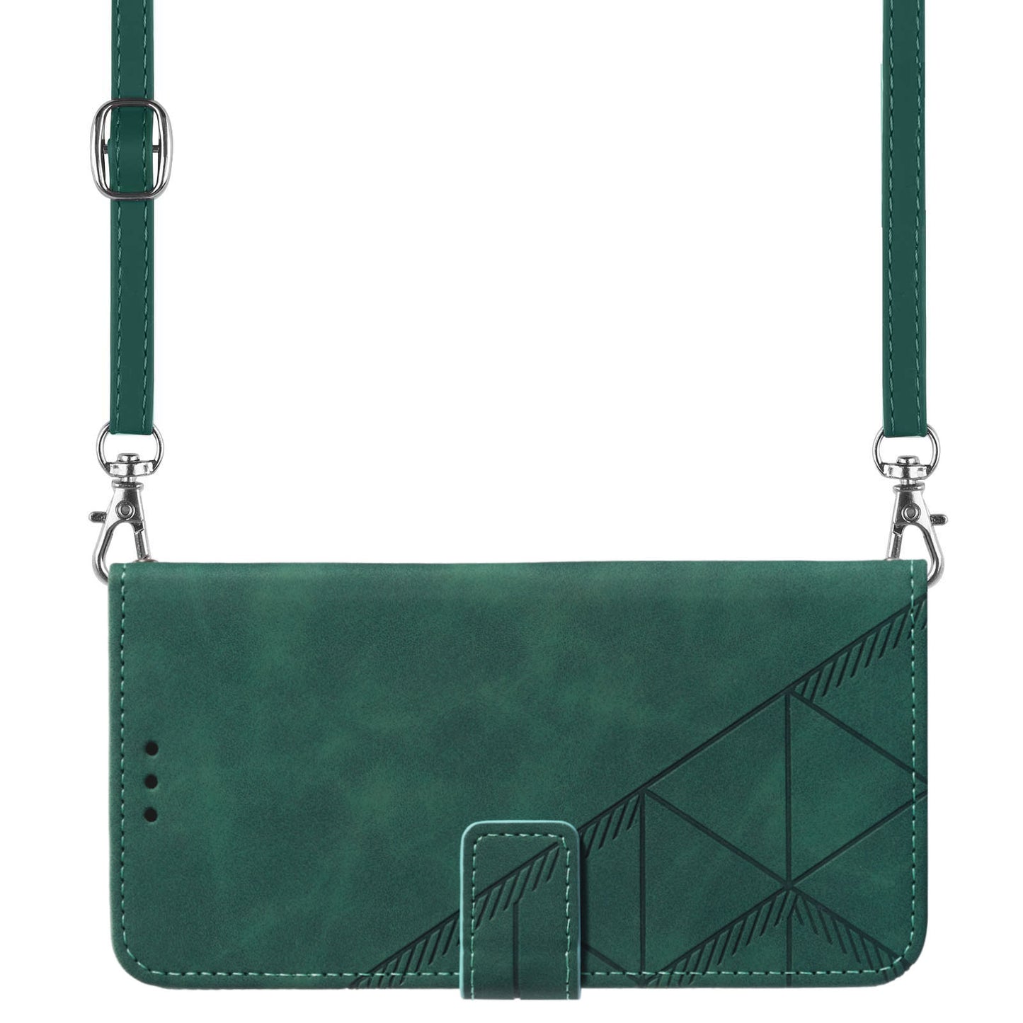 YB Imprinting Series-2 for iPhone 15 Pro Leather Wallet Phone Case Imprinted Stand Cover with Shoulder Strap - Blackish Green