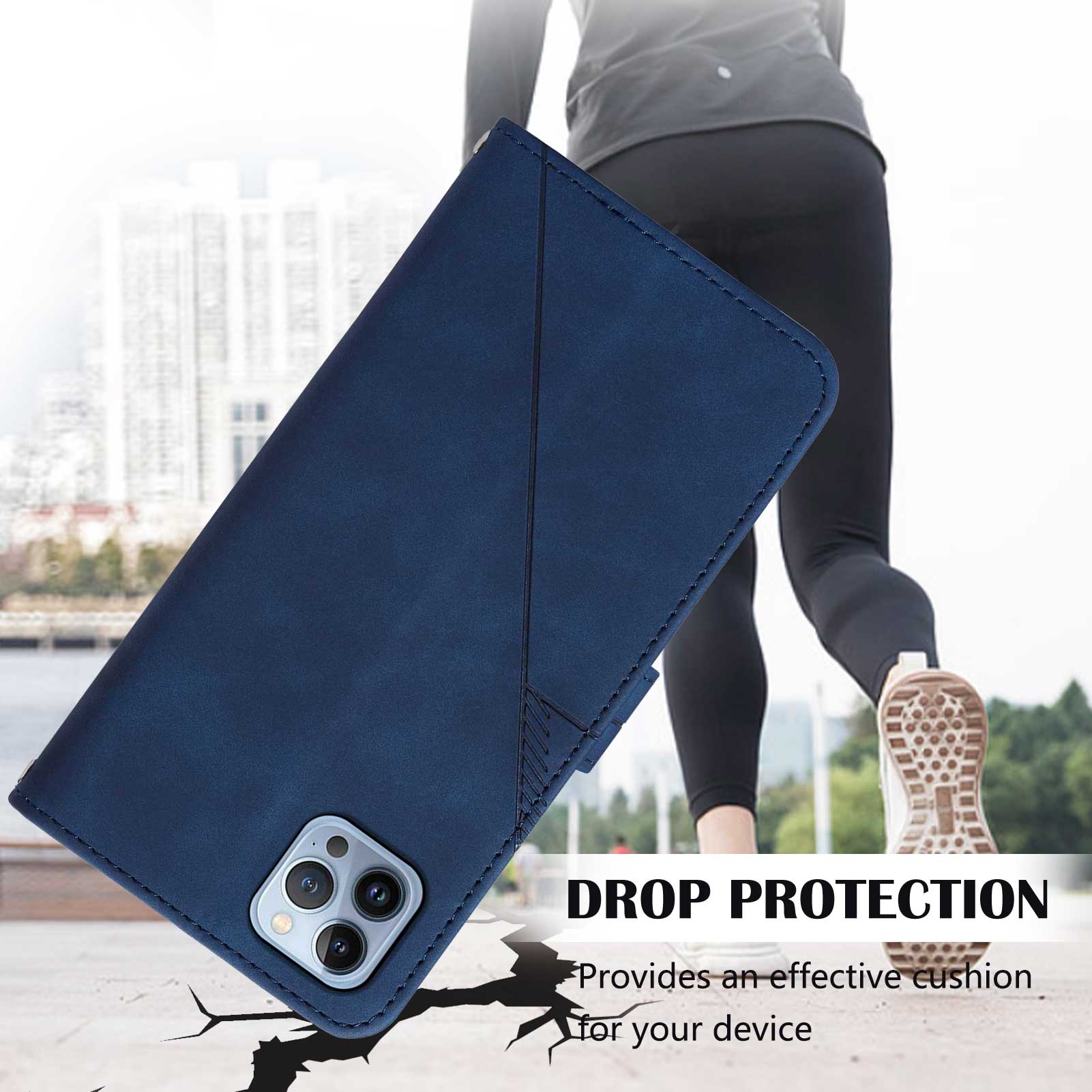 YB Imprinting Series-1 for iPhone 15 Pro Wallet Stand Leather Phone Cover Imprinted Phone Case with Hand Strap - Brown