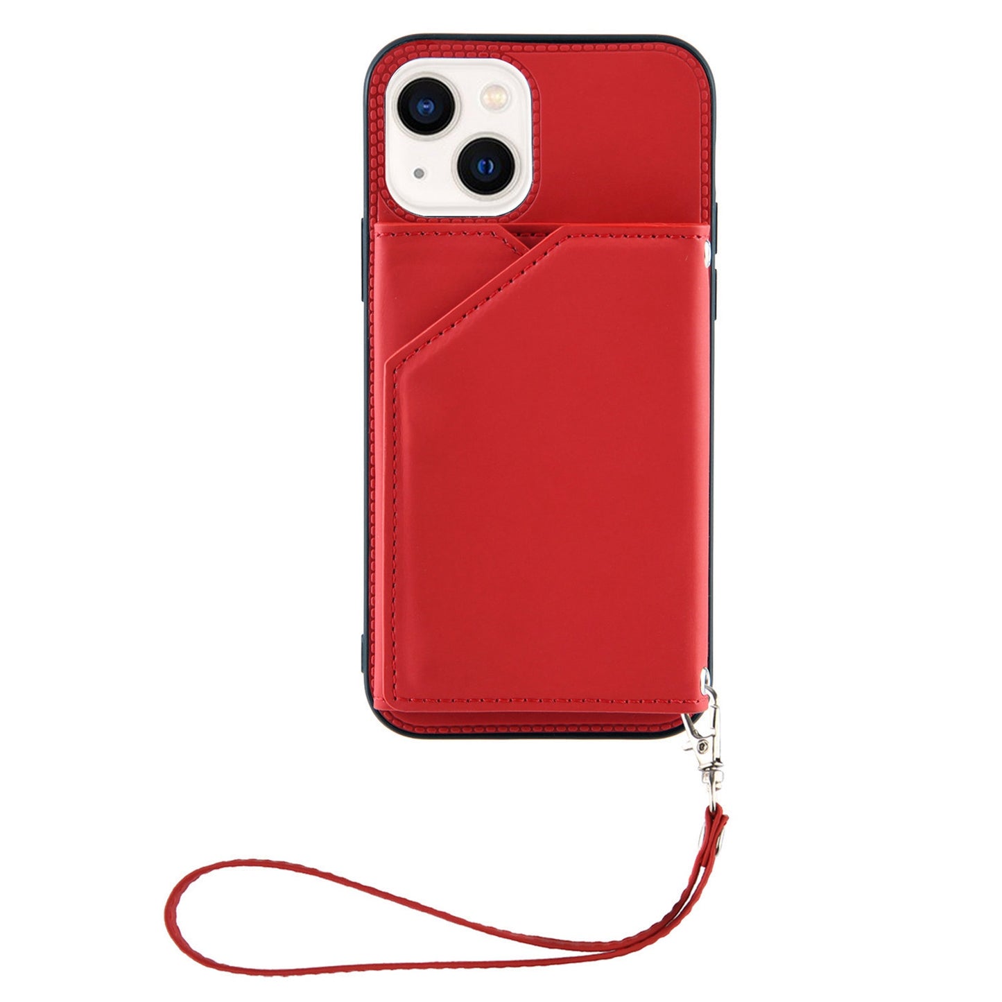 YB Leather Coating Series-2 for iPhone 15 Leather+TPU Cover Kickstand Card Holder Phone Case with Strap - Red