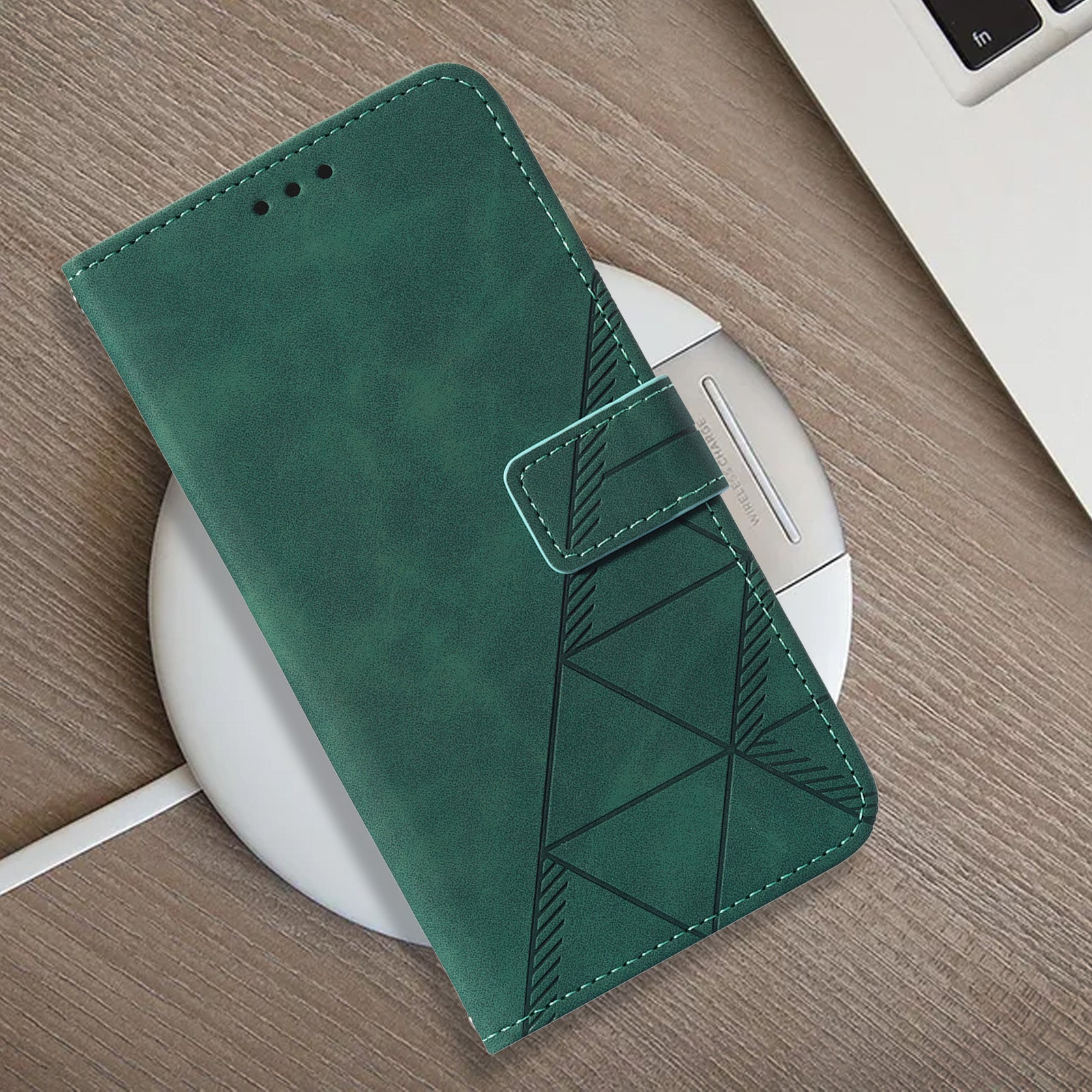 YB Imprinting Series-1 for iPhone 15 PU Leather Phone Case Imprinted Wallet Stand Cover with Hand Strap - Brown