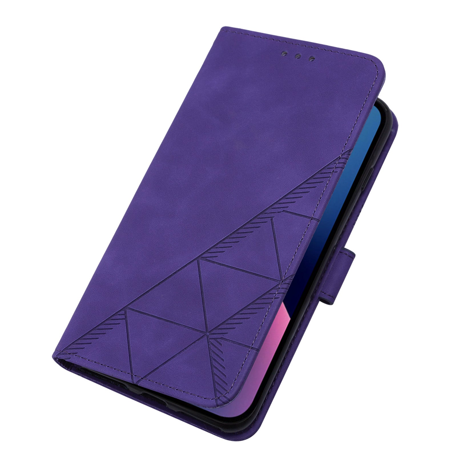 YB Imprinting Series-1 for iPhone 15 PU Leather Phone Case Imprinted Wallet Stand Cover with Hand Strap - Purple