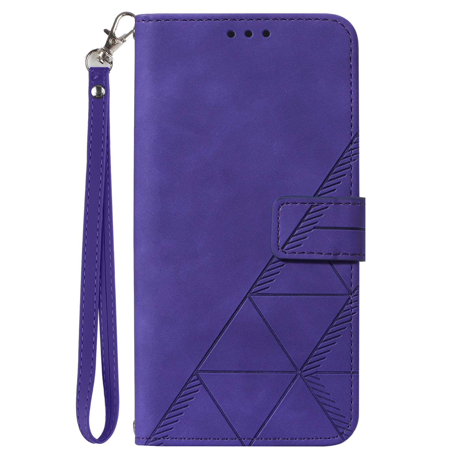 YB Imprinting Series-1 for iPhone 15 PU Leather Phone Case Imprinted Wallet Stand Cover with Hand Strap - Purple