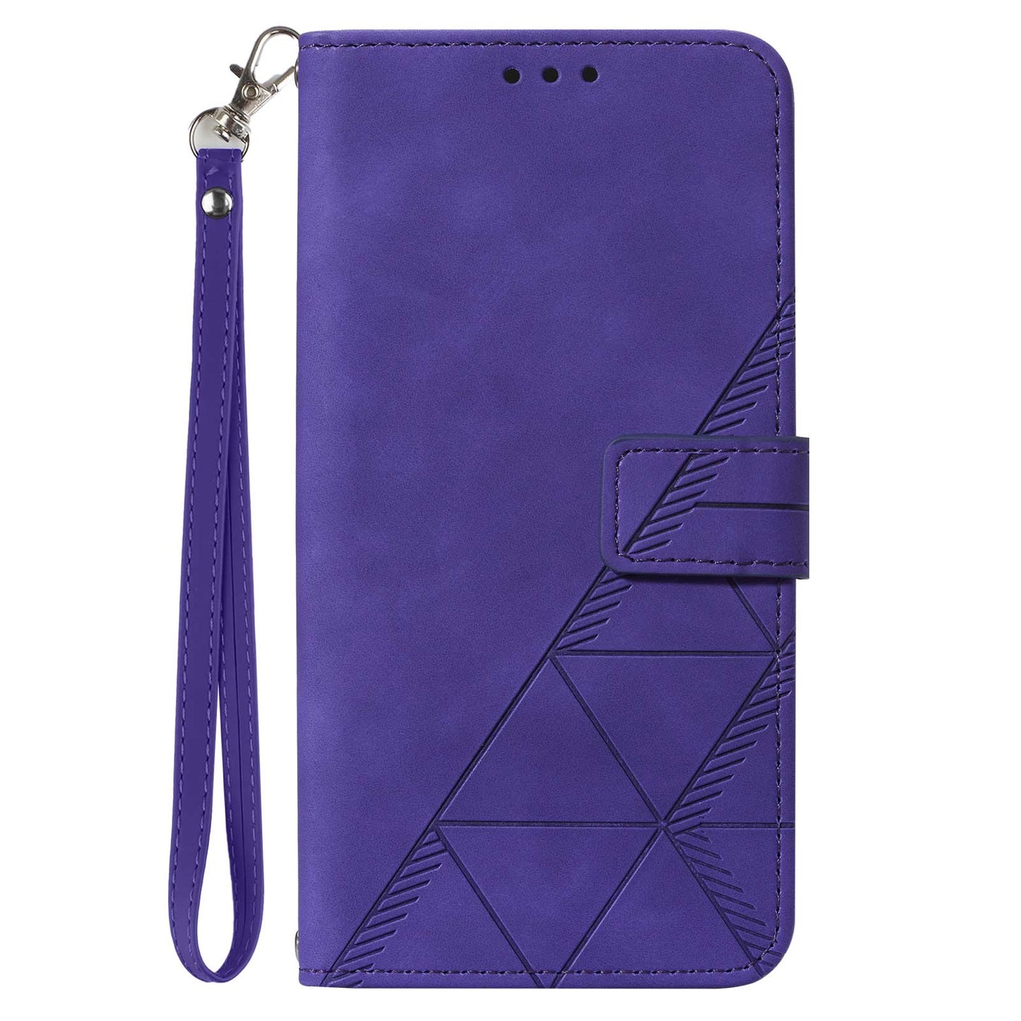 YB Imprinting Series-1 for iPhone 15 PU Leather Phone Case Imprinted Wallet Stand Cover with Hand Strap - Purple