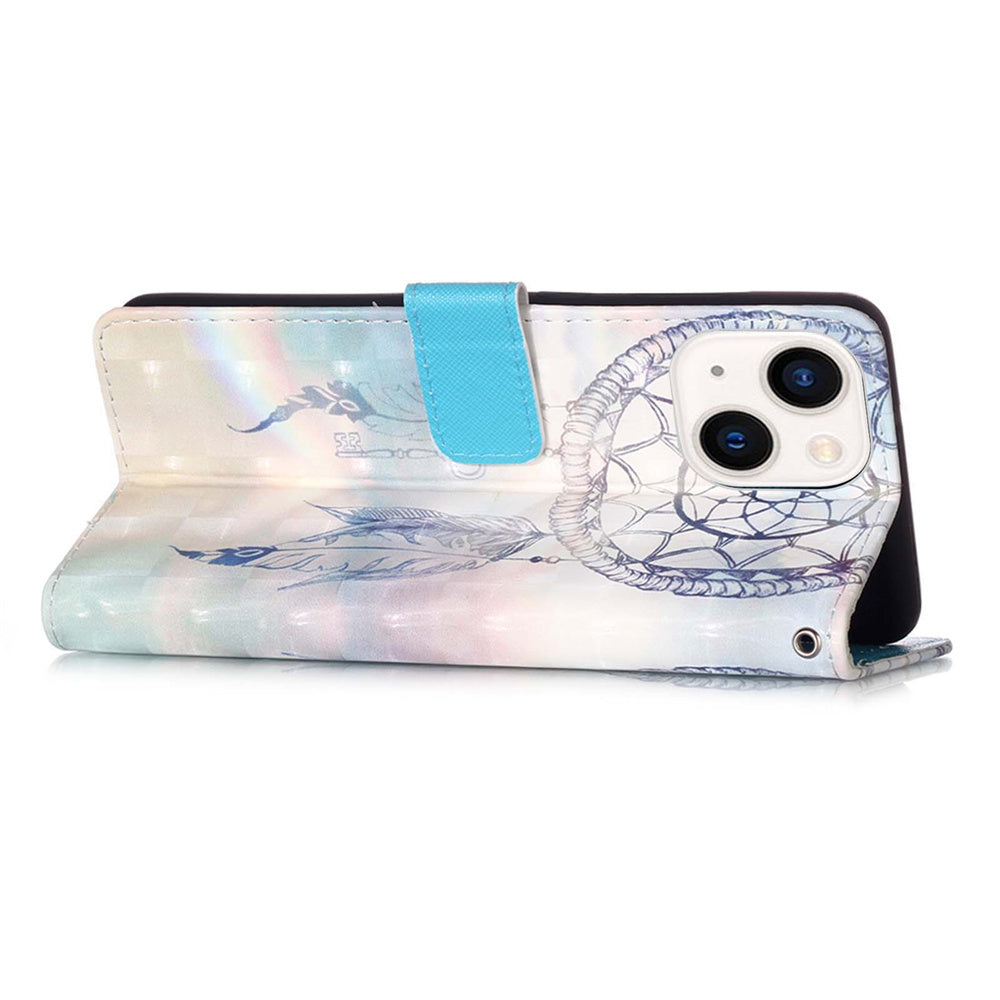 YB Pattern Printing Leather Series-2 for iPhone 15 Stand Phone Cover 3D Pattern Printed Flip Wallet Case - Dream Wind Chime