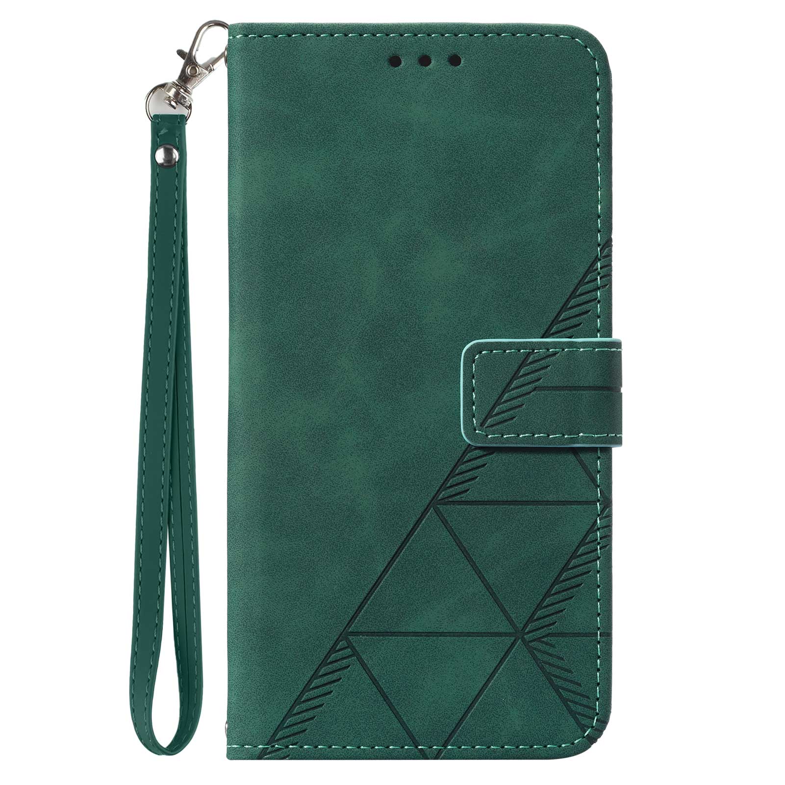 YB Imprinting Series-1 for iPhone 15 Pro Max PU Leather Phone Wallet Case Stand Imprinted Cover with Hand Strap - Blackish Green