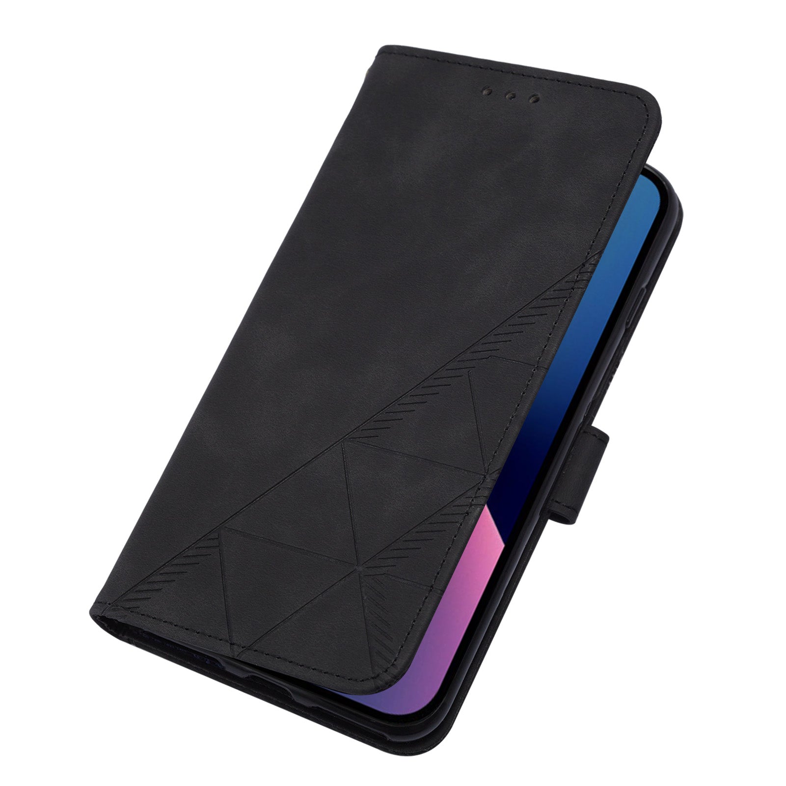 YB Imprinting Series-1 for iPhone 15 Plus Leather Wallet Stand Phone Case Imprinted Shell with Hand Strap - Black