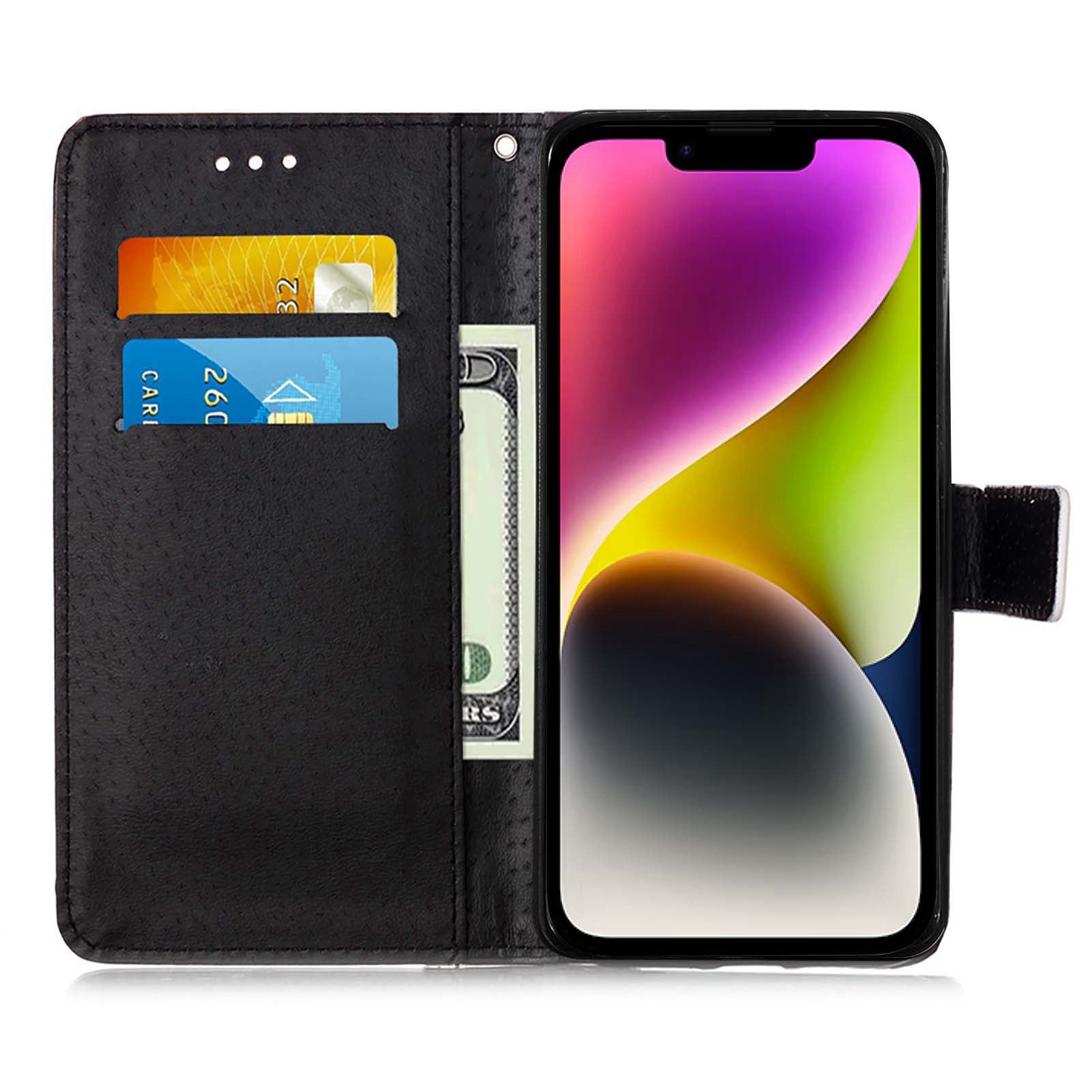 YB Pattern Printing Leather Series-4 for iPhone 15 Plus Stand Flip Cover PU Leather Wallet Phone Case - Rose