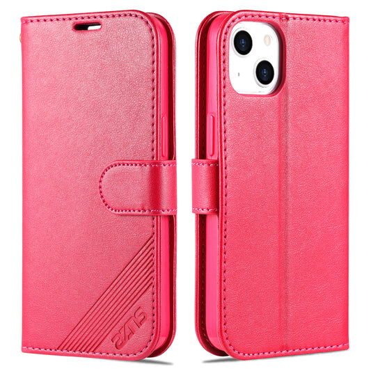 PU Leather Wallet Phone Case for iPhone 15 , Stand Phone Protective Cover - Red