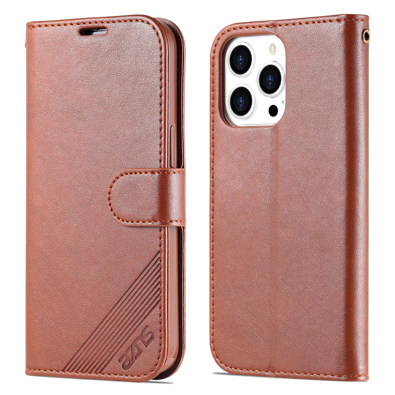 PU Leather Phone Cover for iPhone 15 Pro , Full Protection Phone Case with Stand Wallet - Brown