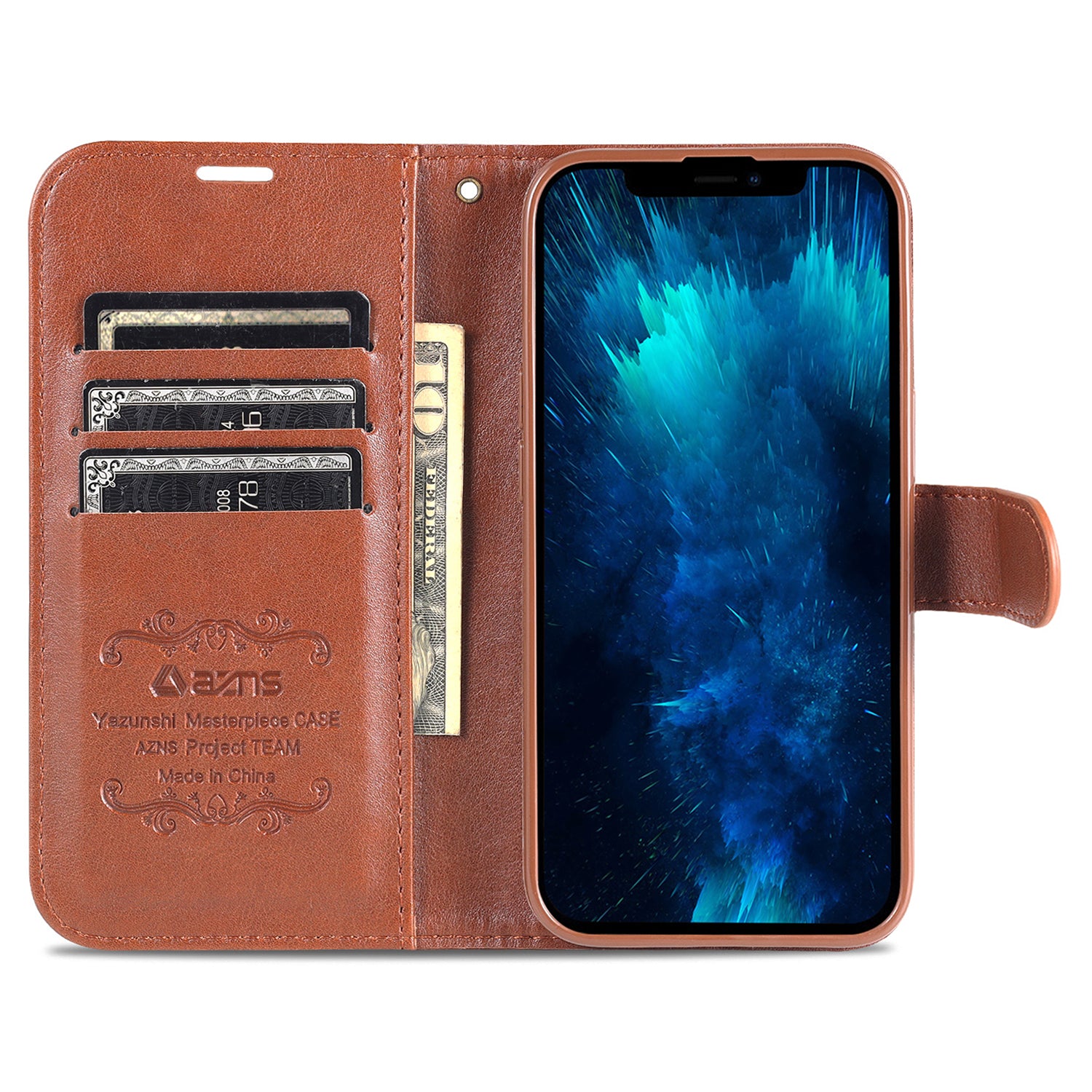 PU Leather Phone Cover for iPhone 15 Pro , Full Protection Phone Case with Stand Wallet - Brown