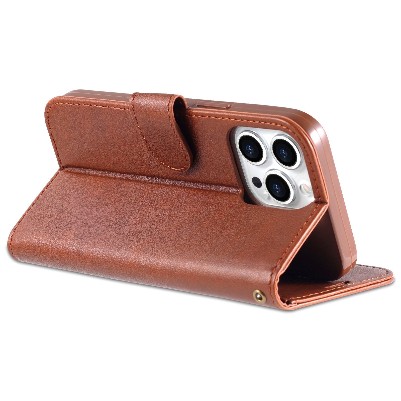 PU Leather Phone Cover for iPhone 15 Pro , Full Protection Phone Case with Stand Wallet - Brown