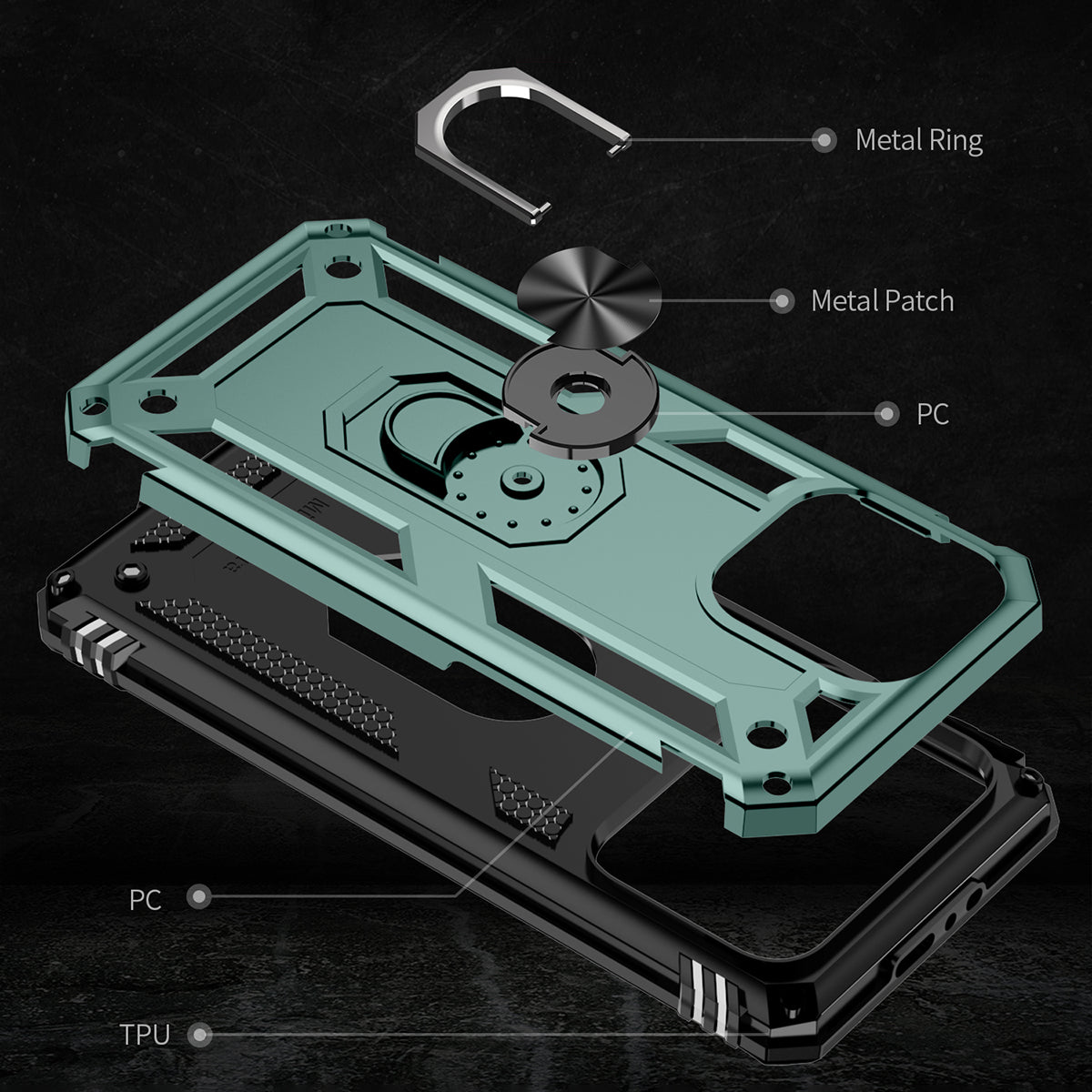 Uniqkart for iPhone 15 Pro Kickstand Phone Case PC+TPU Cover with Built-in Magnetic Holder Metal Sheet - Green