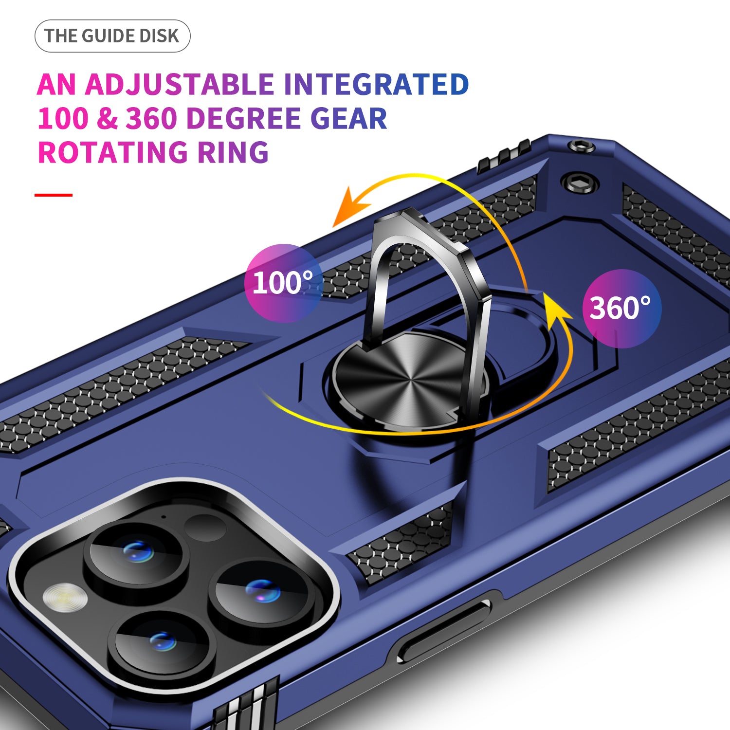 Uniqkart for iPhone 15 Pro Max Phone Case PC+TPU Kickstand Cover with Built-in Magnetic Holder Metal Sheet - Blue