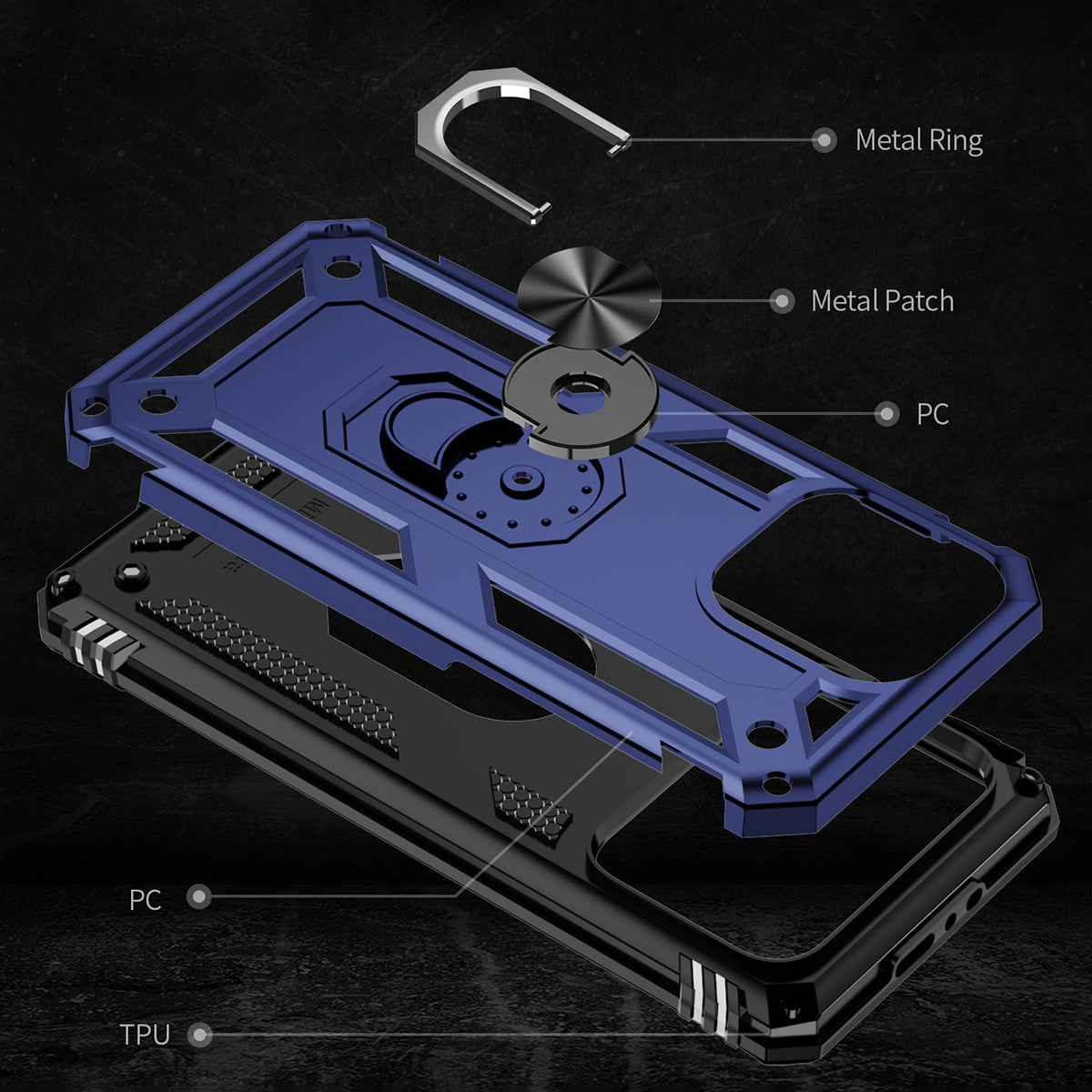 Uniqkart for iPhone 15 Pro Max Phone Case PC+TPU Kickstand Cover with Built-in Magnetic Holder Metal Sheet - Blue