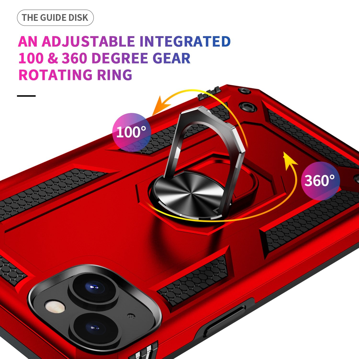 for iPhone 15 Anti-Scratch PC+TPU Cover Kickstand Phone Case with Built-in Magnetic Holder Metal Sheet - Red