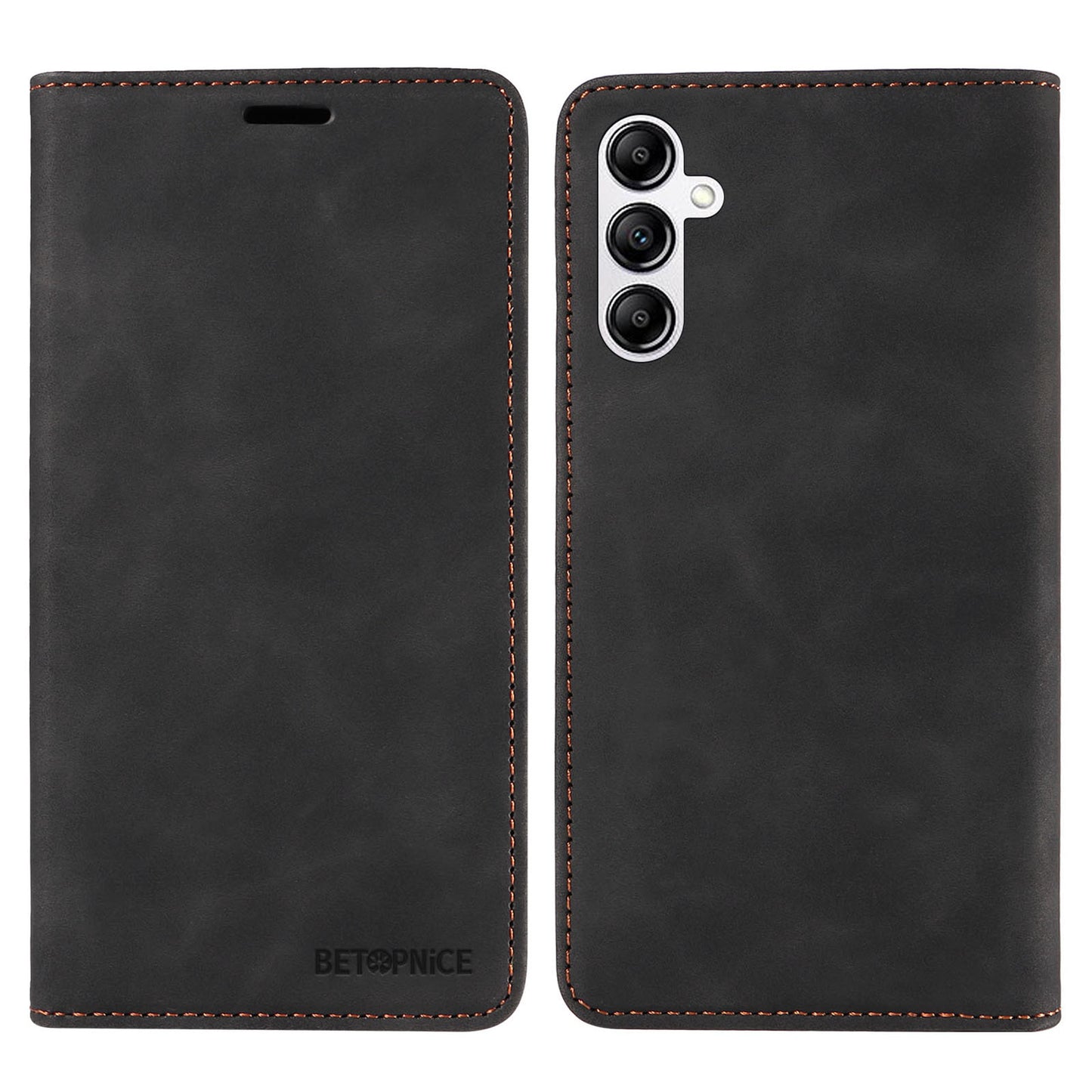 Uniqkart 003 For Samsung Galaxy A14 4G / 5G Phone Stand Cover Shockproof Wallet RFID Blocking PU Leather Case - Black