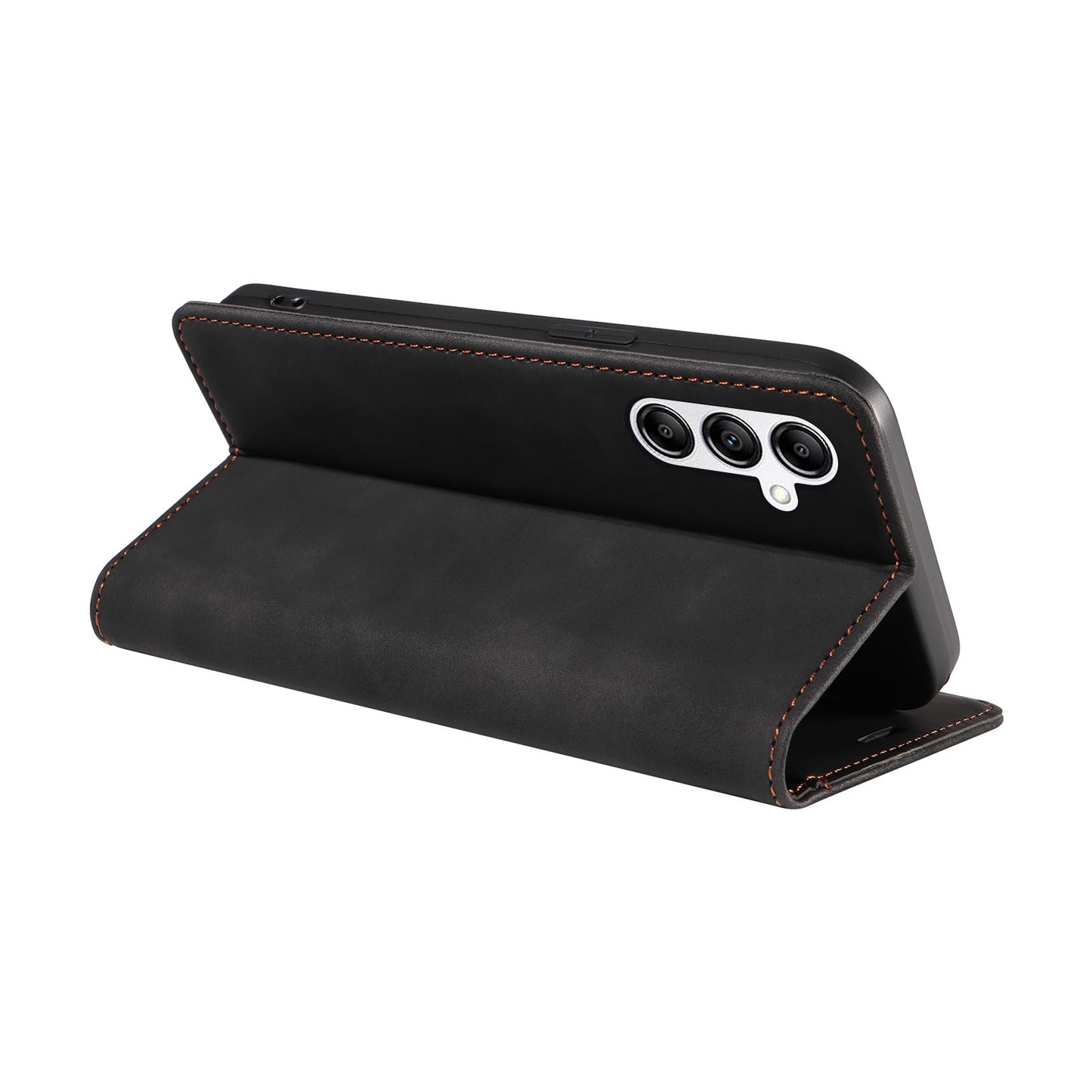 Uniqkart 003 For Samsung Galaxy A14 4G / 5G Phone Stand Cover Shockproof Wallet RFID Blocking PU Leather Case - Black