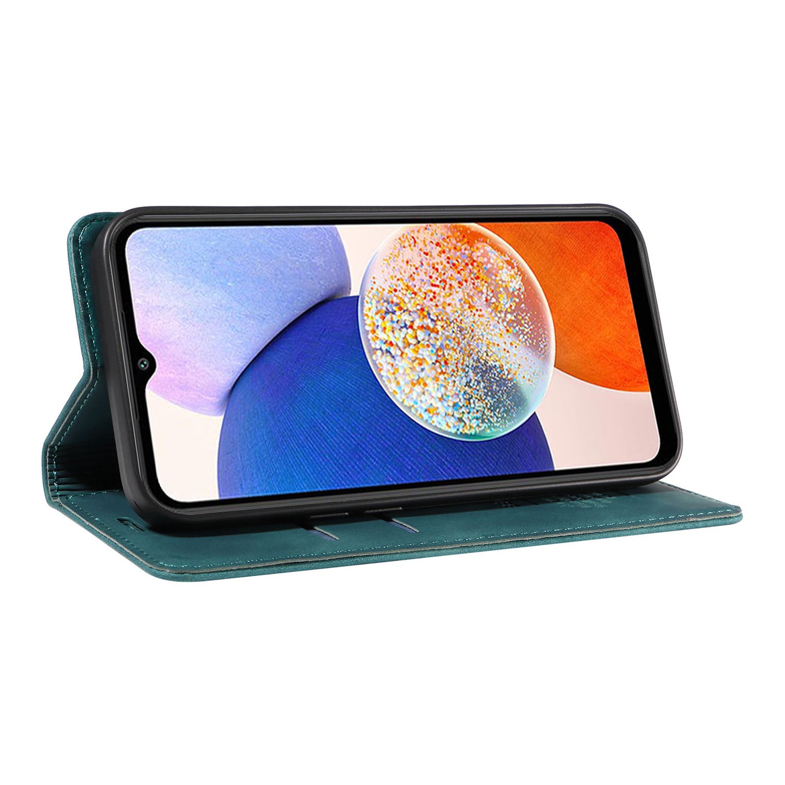Uniqkart 003 For Samsung Galaxy A14 4G / 5G Phone Stand Cover Shockproof Wallet RFID Blocking PU Leather Case - Green