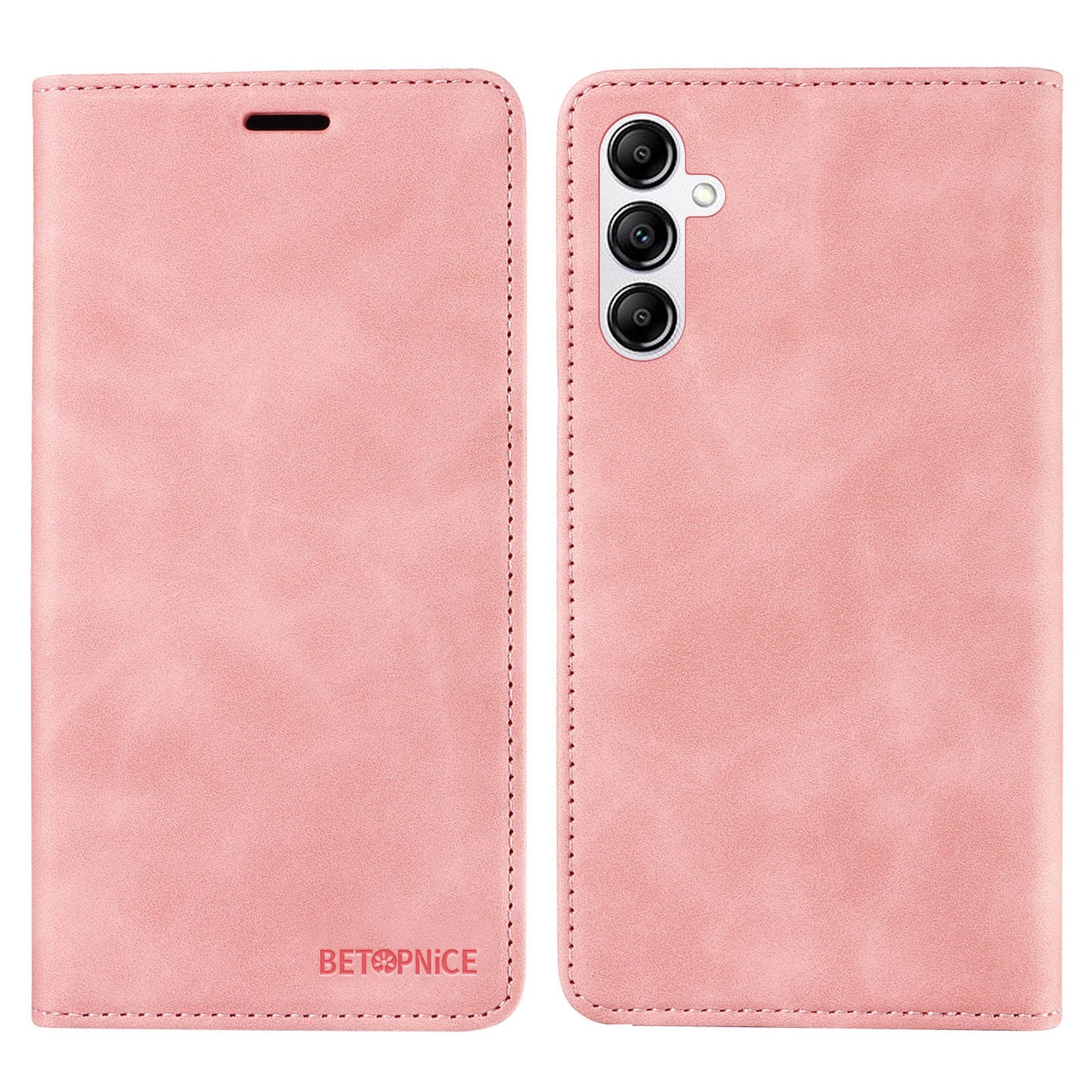 Uniqkart 003 For Samsung Galaxy A14 4G / 5G Phone Stand Cover Shockproof Wallet RFID Blocking PU Leather Case - Pink