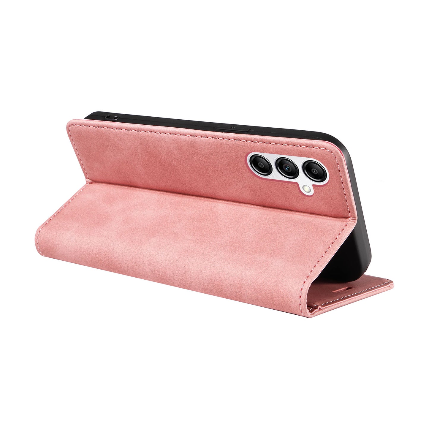 Uniqkart 003 For Samsung Galaxy A14 4G / 5G Phone Stand Cover Shockproof Wallet RFID Blocking PU Leather Case - Pink
