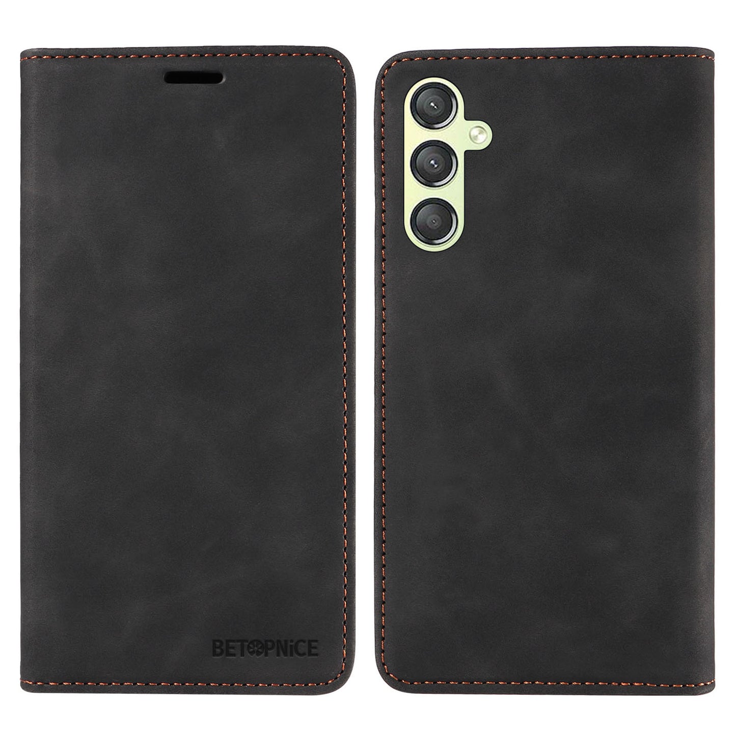 Uniqkart 003 For Samsung Galaxy A24 4G RFID Blocking PU Leather Stand Cover Shockproof Wallet Cell Phone Case - Black