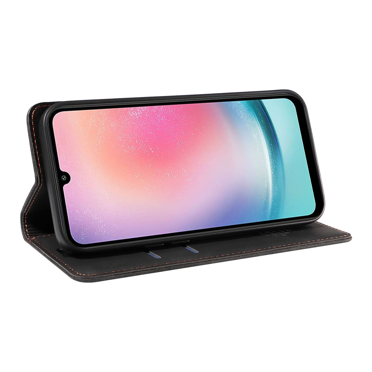 Uniqkart 003 For Samsung Galaxy A24 4G RFID Blocking PU Leather Stand Cover Shockproof Wallet Cell Phone Case - Black