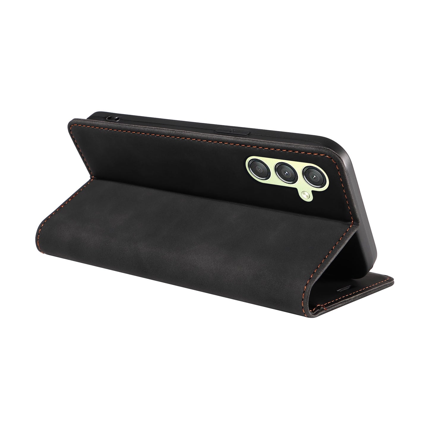 Uniqkart 003 For Samsung Galaxy A24 4G RFID Blocking PU Leather Stand Cover Shockproof Wallet Cell Phone Case - Black