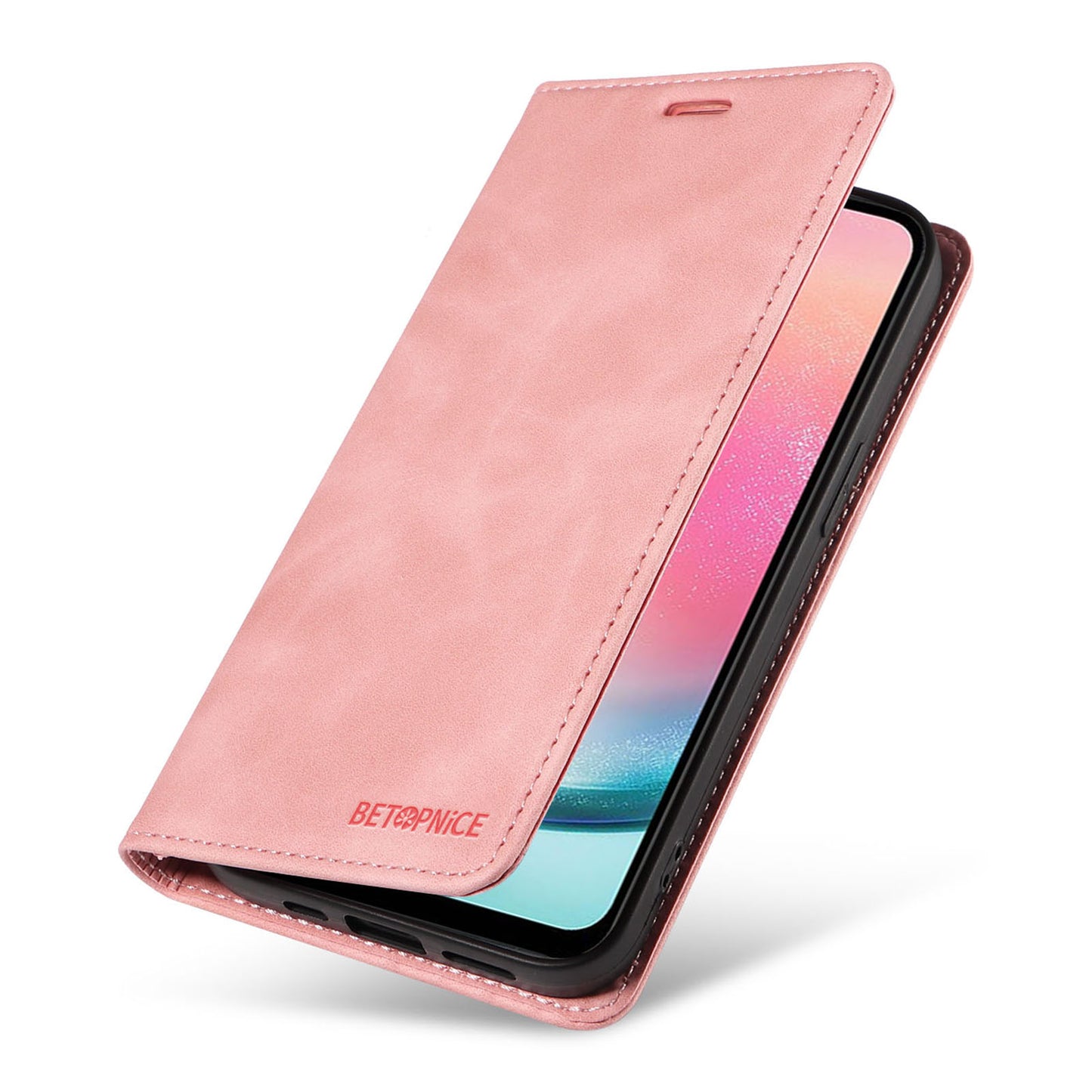 Uniqkart 003 For Samsung Galaxy A24 4G RFID Blocking PU Leather Stand Cover Shockproof Wallet Cell Phone Case - Pink