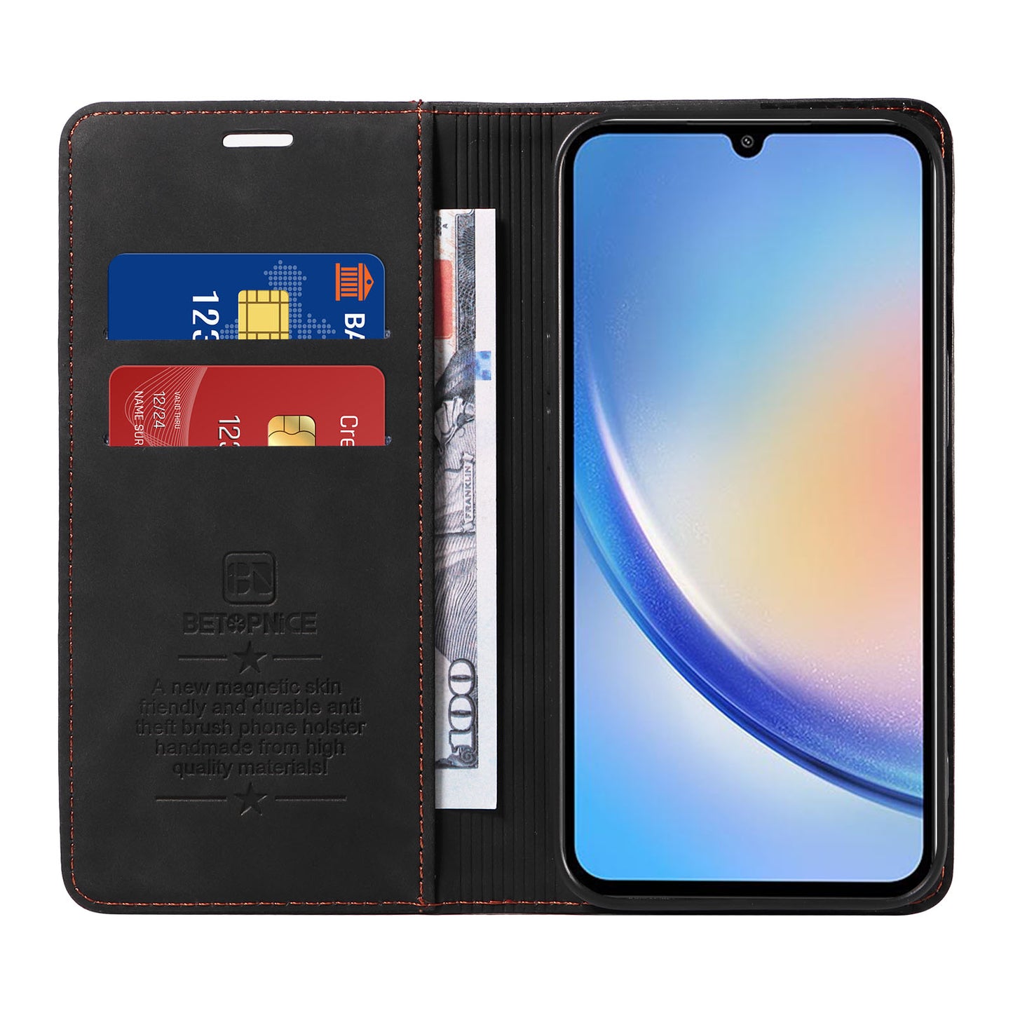 Uniqkart 003 For Samsung Galaxy A34 5G Wallet RFID Blocking Phone Stand Cover Shockproof PU Leather Case - Black