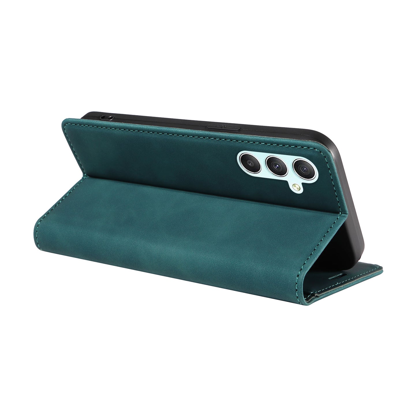 Uniqkart 003 For Samsung Galaxy A34 5G Wallet RFID Blocking Phone Stand Cover Shockproof PU Leather Case - Green