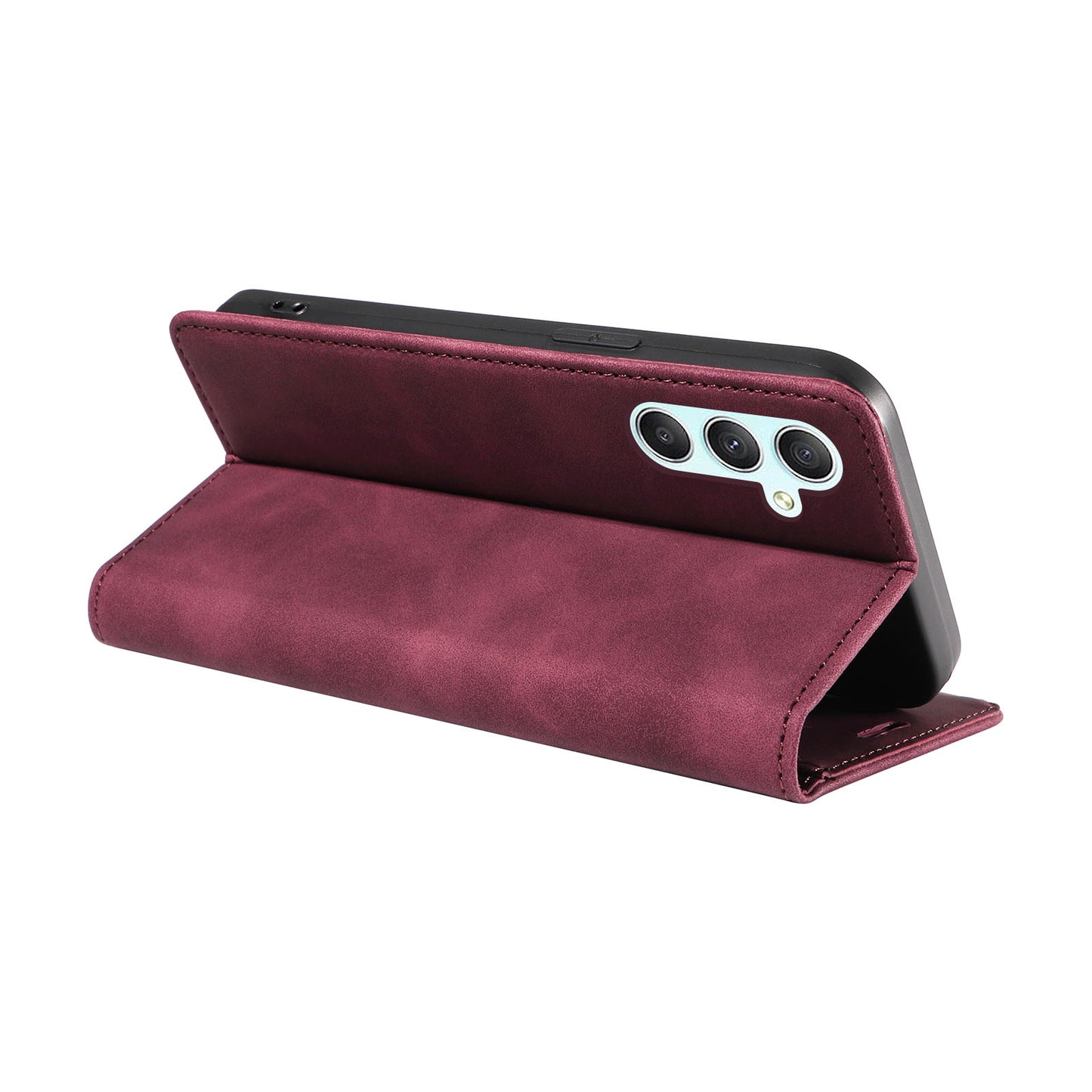 Uniqkart 003 For Samsung Galaxy A34 5G Wallet RFID Blocking Phone Stand Cover Shockproof PU Leather Case - Red