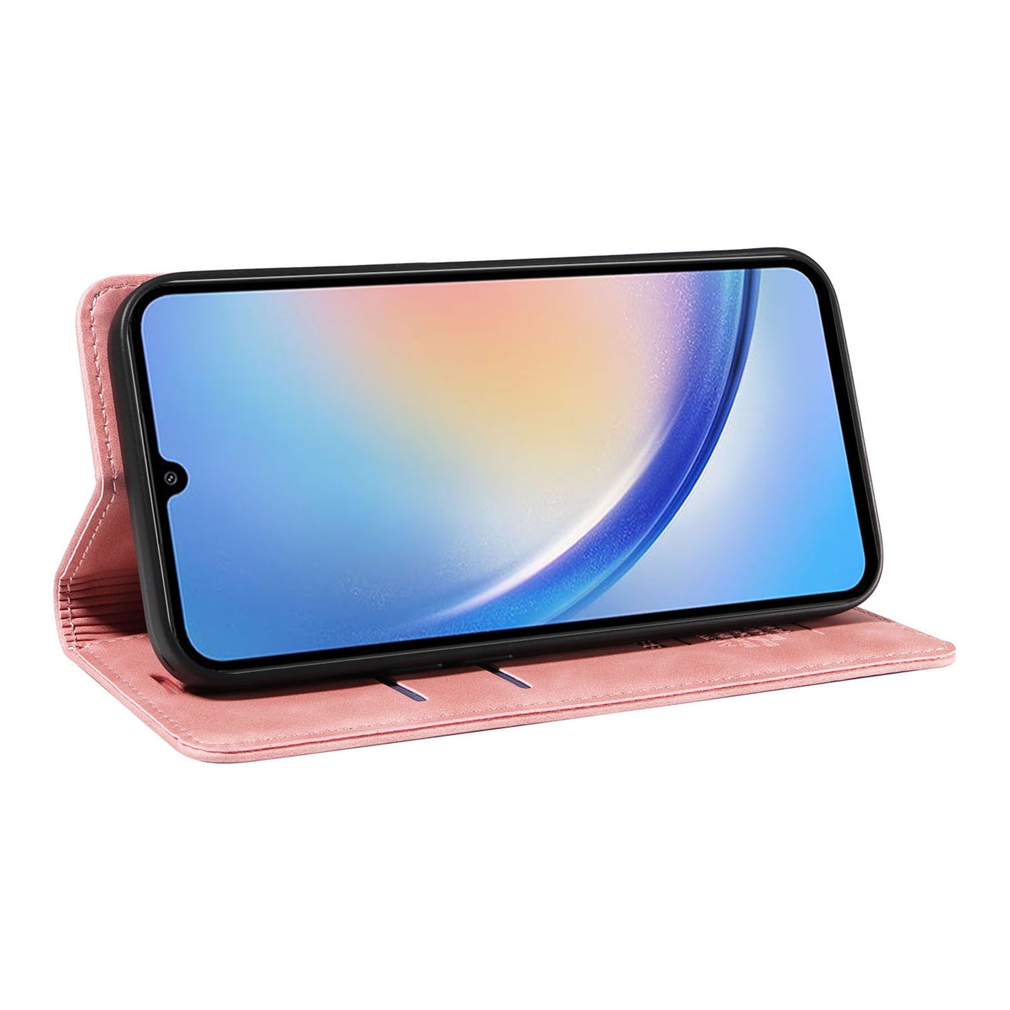 Uniqkart 003 For Samsung Galaxy A34 5G Wallet RFID Blocking Phone Stand Cover Shockproof PU Leather Case - Pink