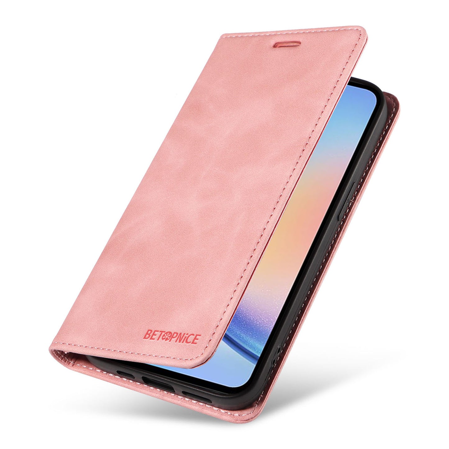 Uniqkart 003 For Samsung Galaxy A34 5G Wallet RFID Blocking Phone Stand Cover Shockproof PU Leather Case - Pink