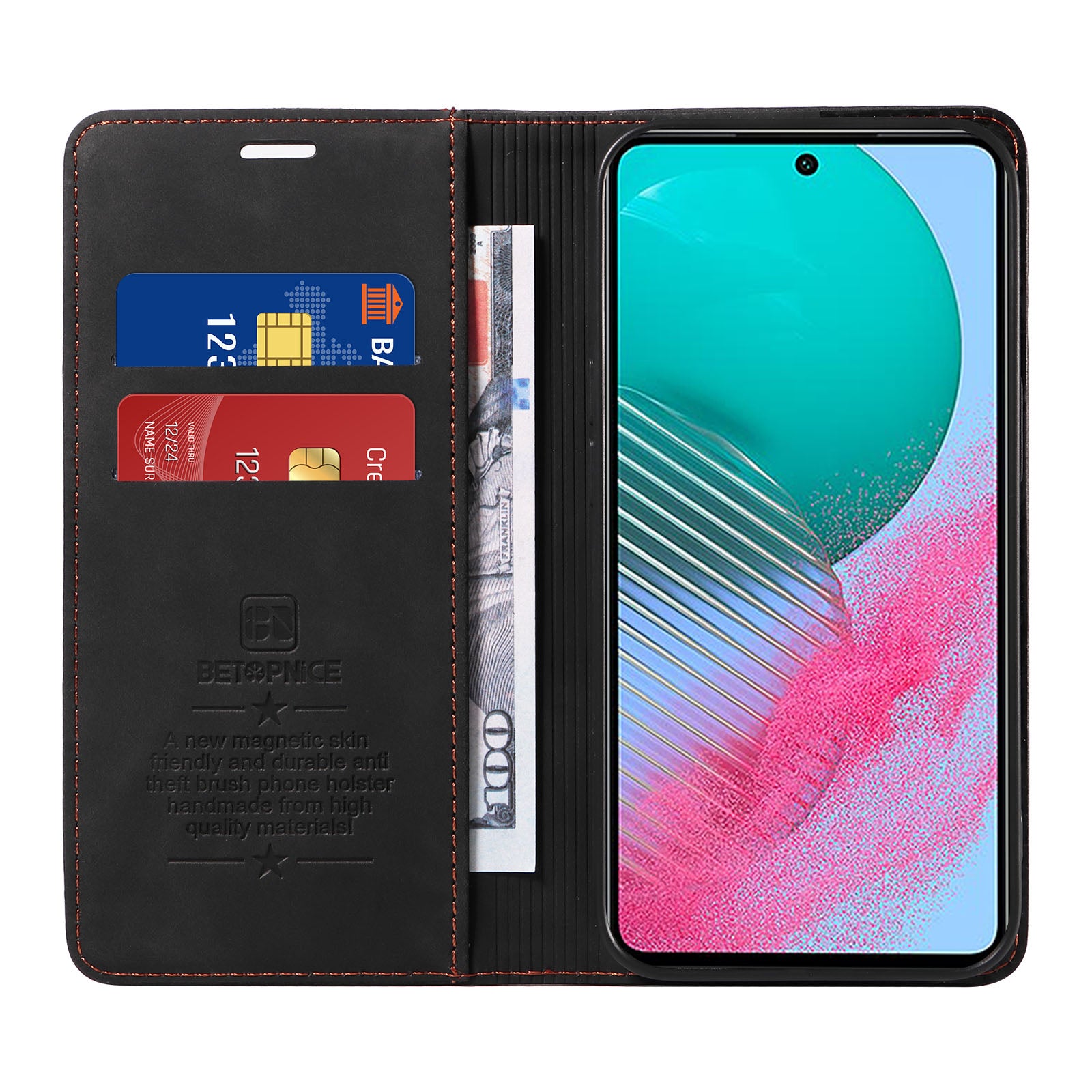 Uniqkart 003 For Samsung Galaxy M54 5G / F54 5G Shockproof PU Leather Cell Phone Case Wallet RFID Blocking Phone Stand Cover - Black
