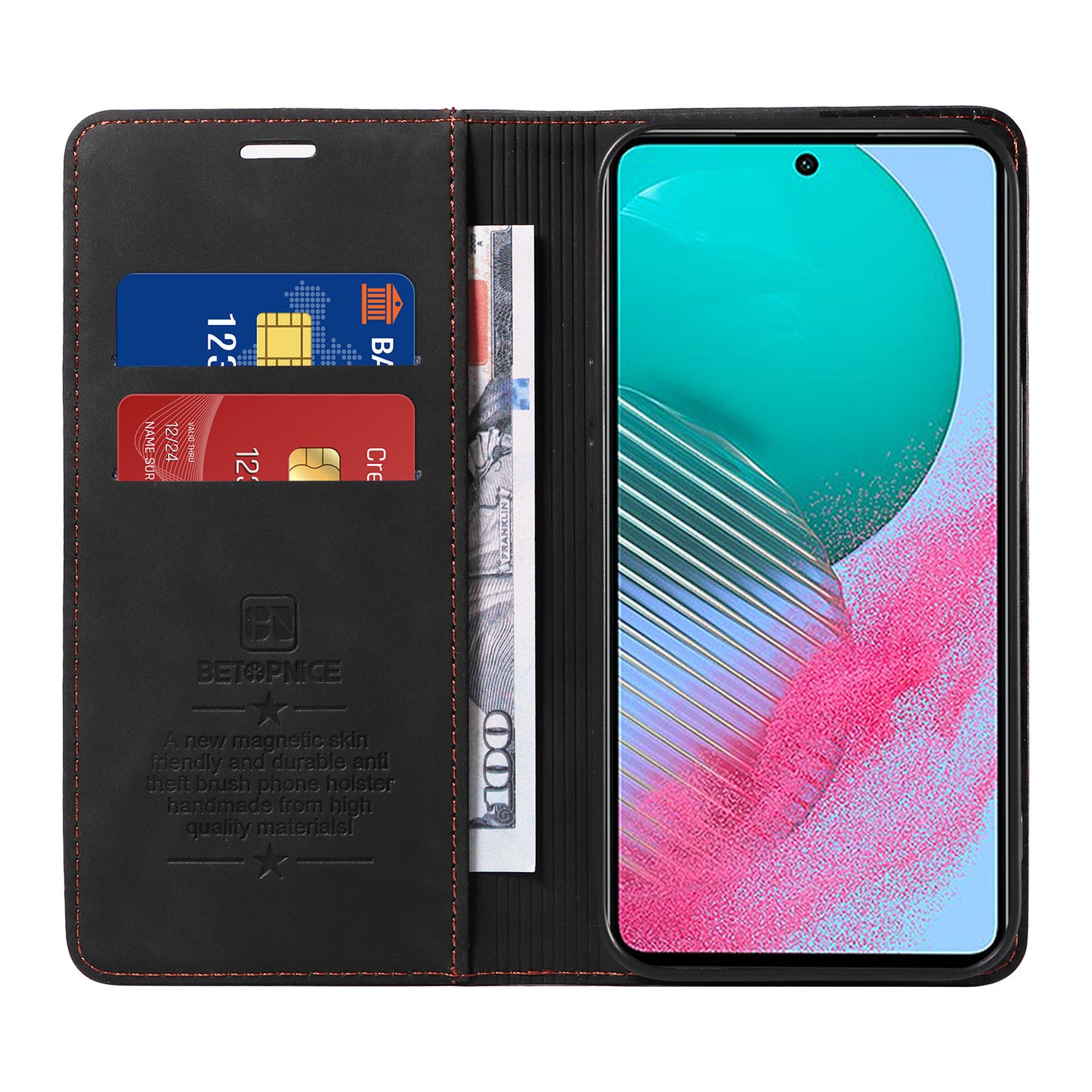 Uniqkart 003 For Samsung Galaxy M54 5G / F54 5G Shockproof PU Leather Cell Phone Case Wallet RFID Blocking Phone Stand Cover - Black