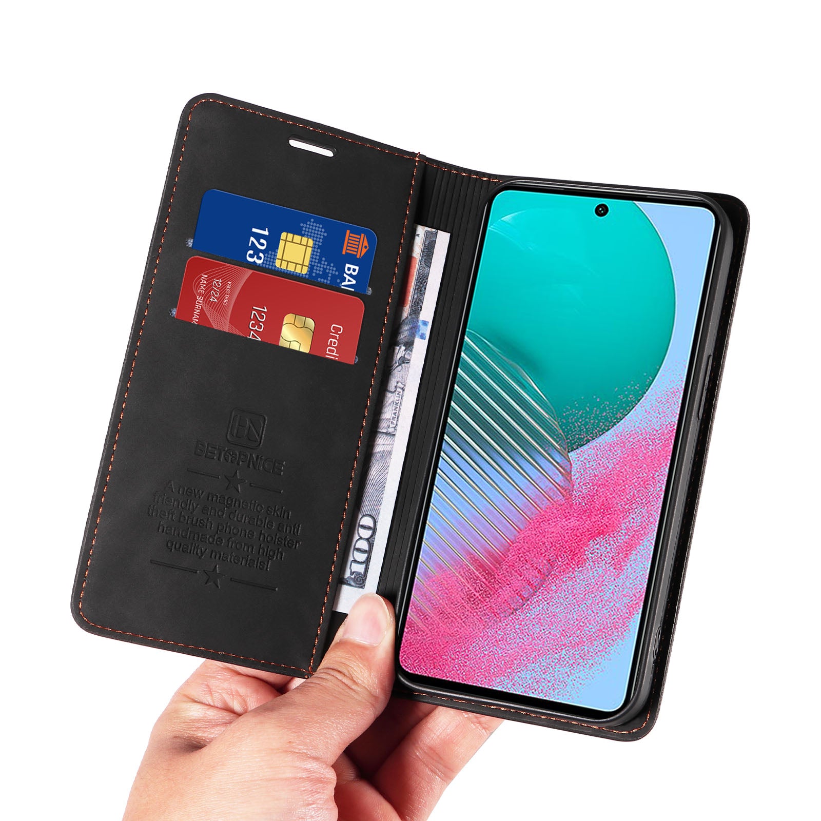 Uniqkart 003 For Samsung Galaxy M54 5G / F54 5G Shockproof PU Leather Cell Phone Case Wallet RFID Blocking Phone Stand Cover - Black